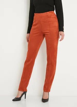 Straight-leg pants with elasticated waistband in suede knit