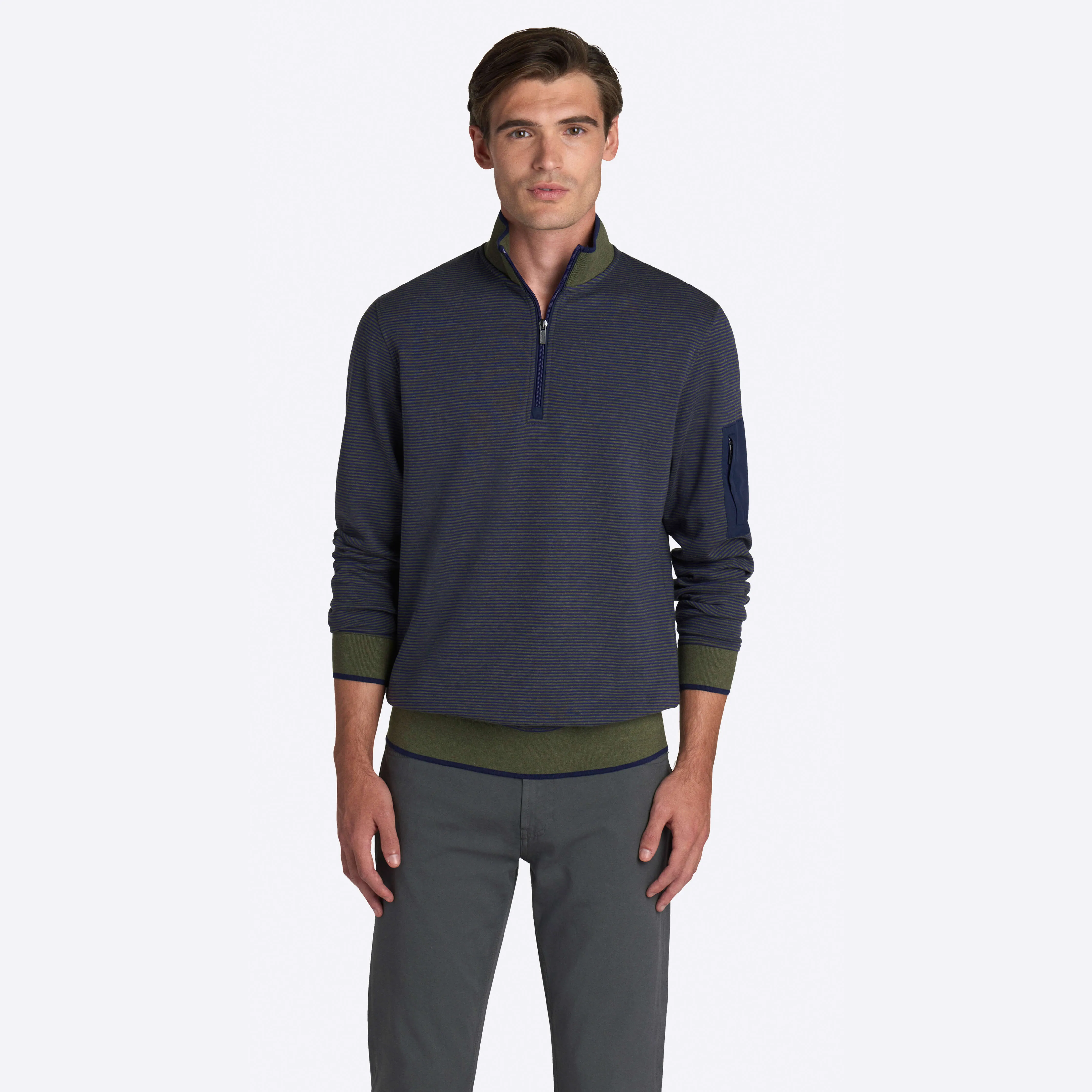 Striped Quarter Zip Mock Neck Pullover