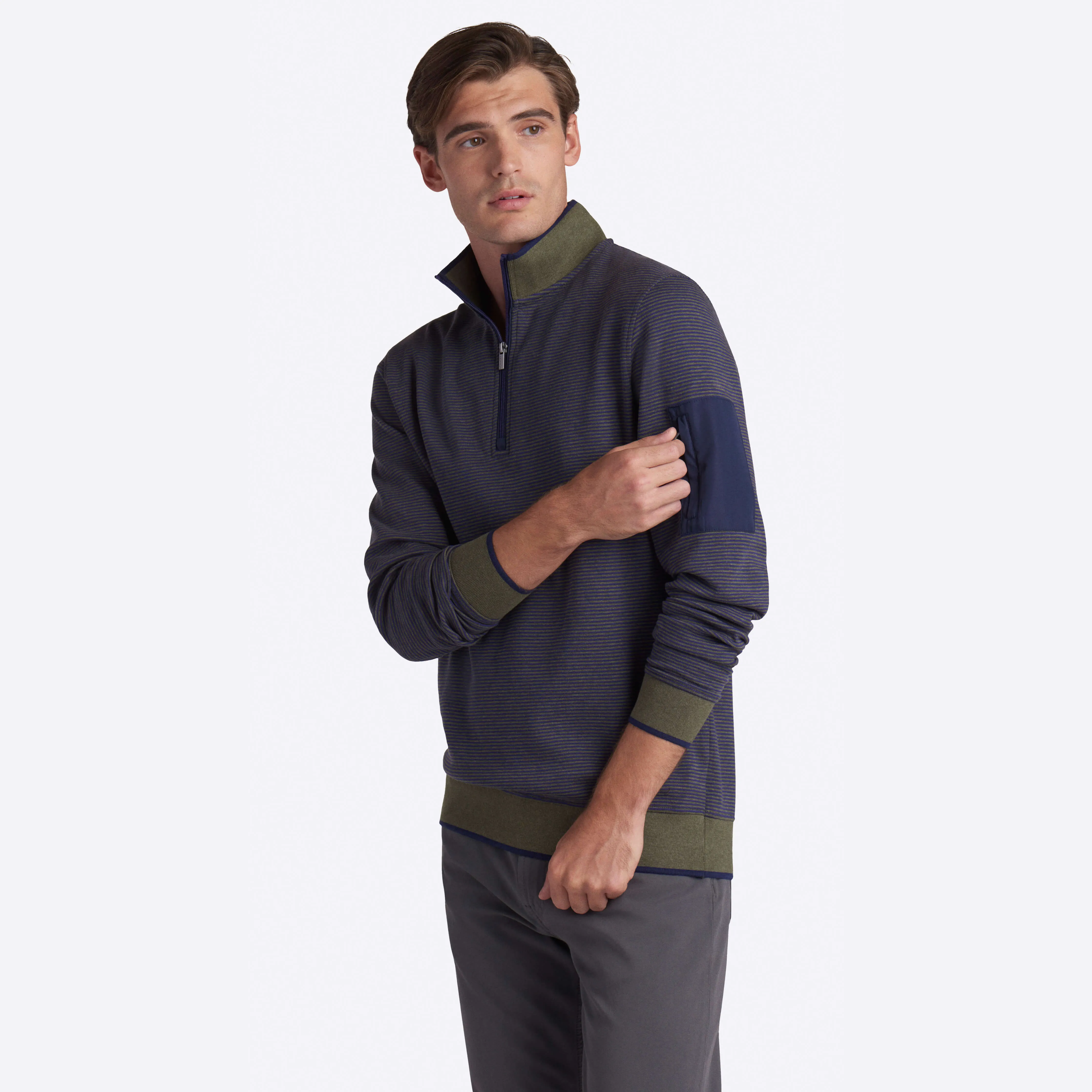 Striped Quarter Zip Mock Neck Pullover