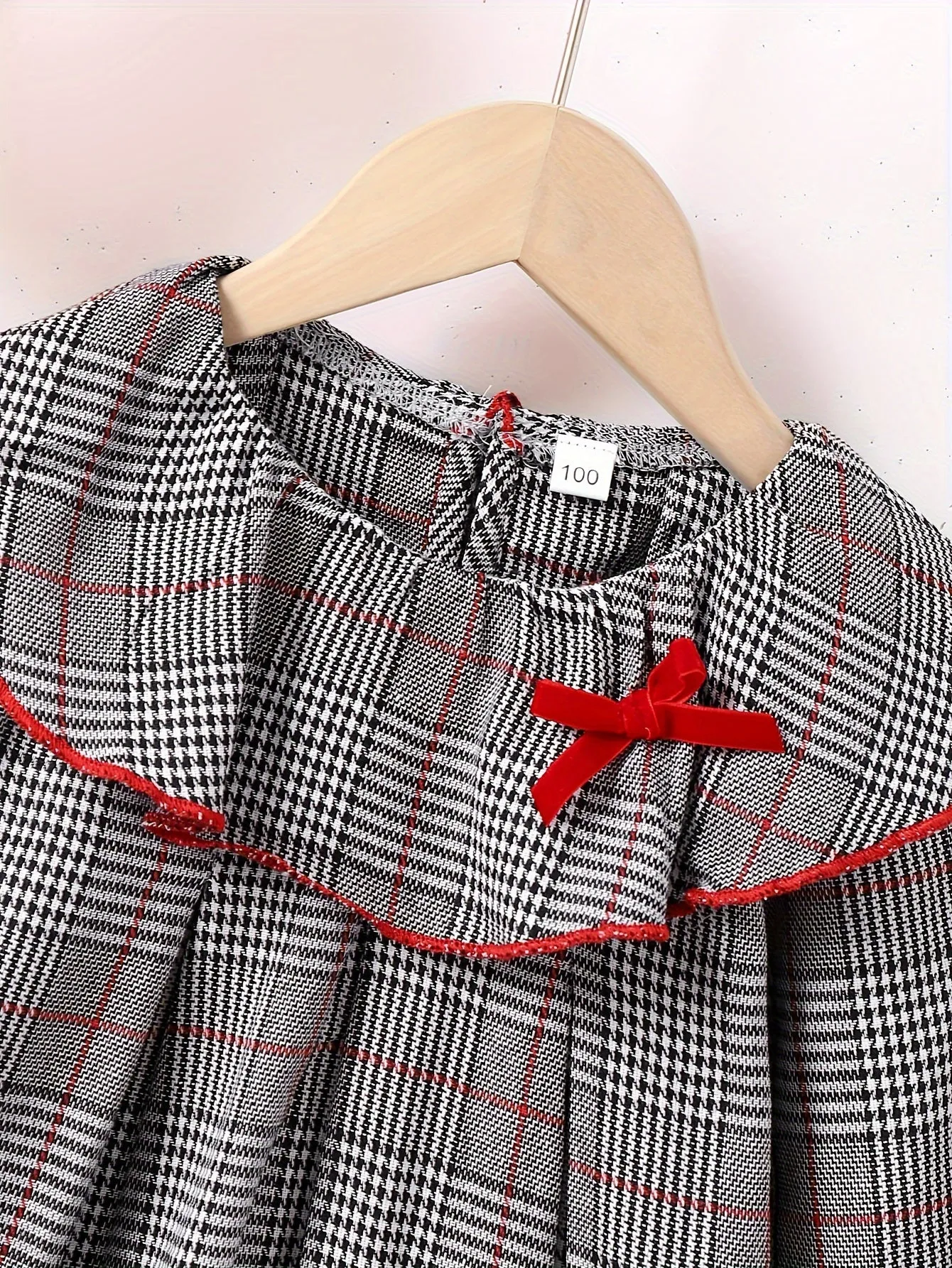 Stylish Plaid Bow Decor Long Sleeve Collar Dress for Girls - Elegant Trendy Design, Perfect for Spring and Fall Seasons, Party and Gift Occasions - Soft Fabric, Comfortable Fit, and Classic Style