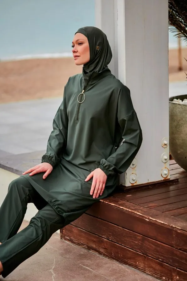 Teal Elegant Woven Full Burkini Swimwear