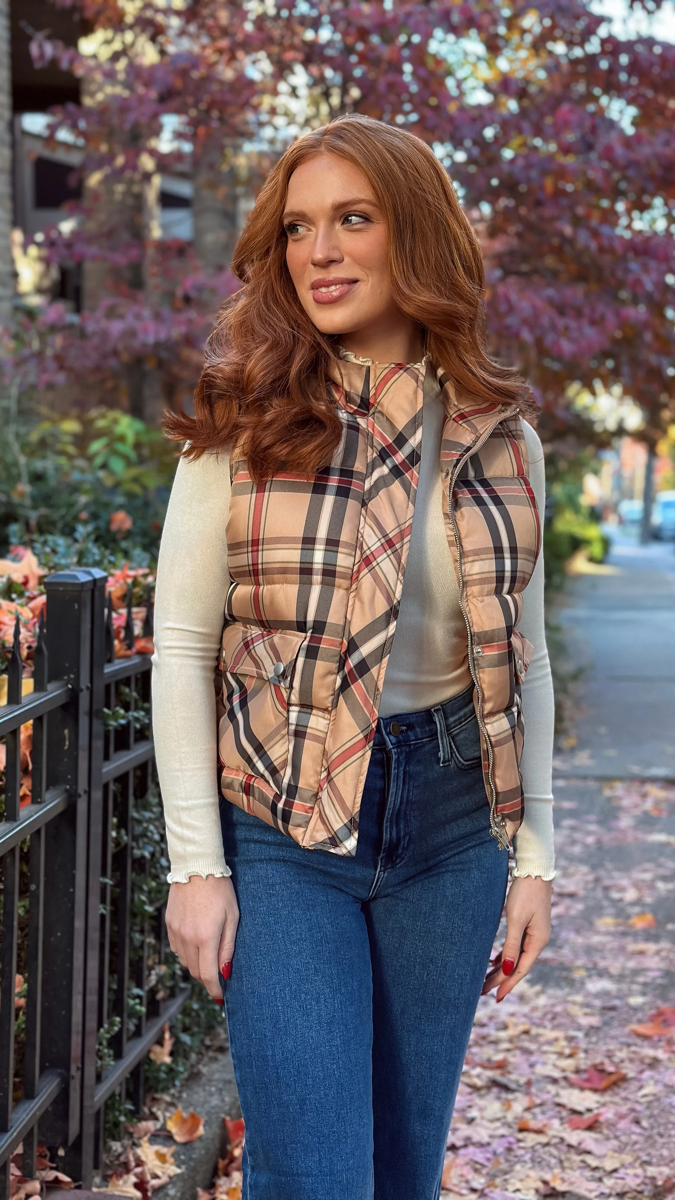 Thankful Taupe Plaid Vest