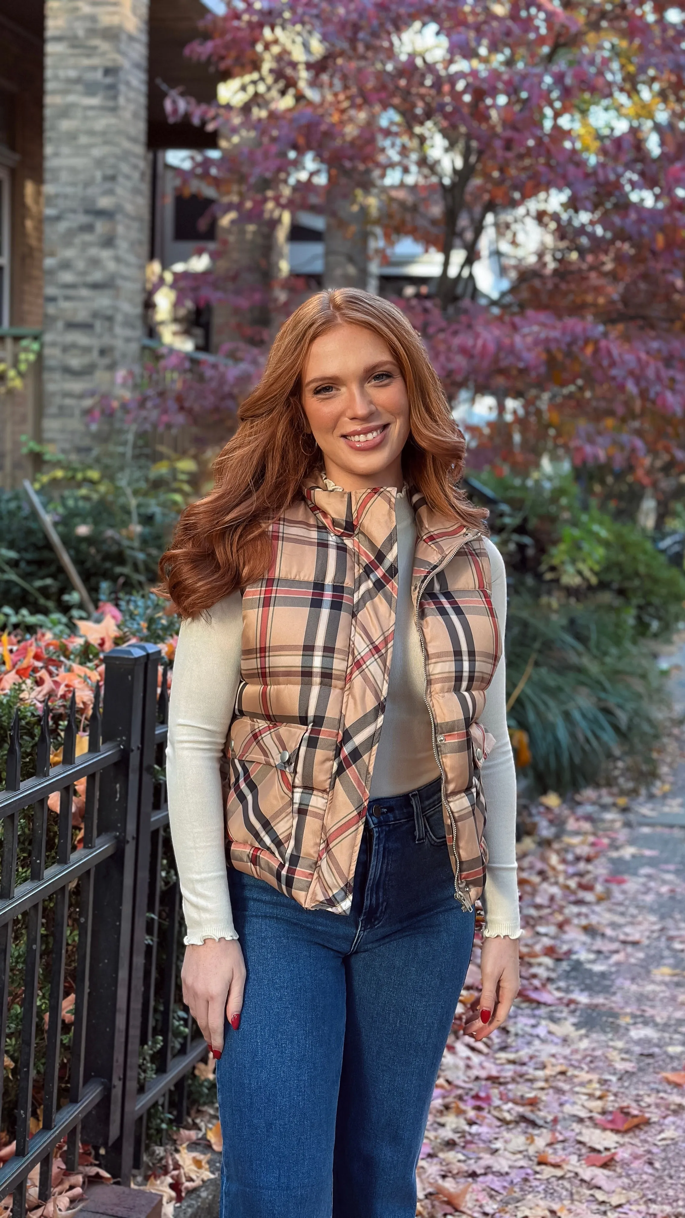 Thankful Taupe Plaid Vest