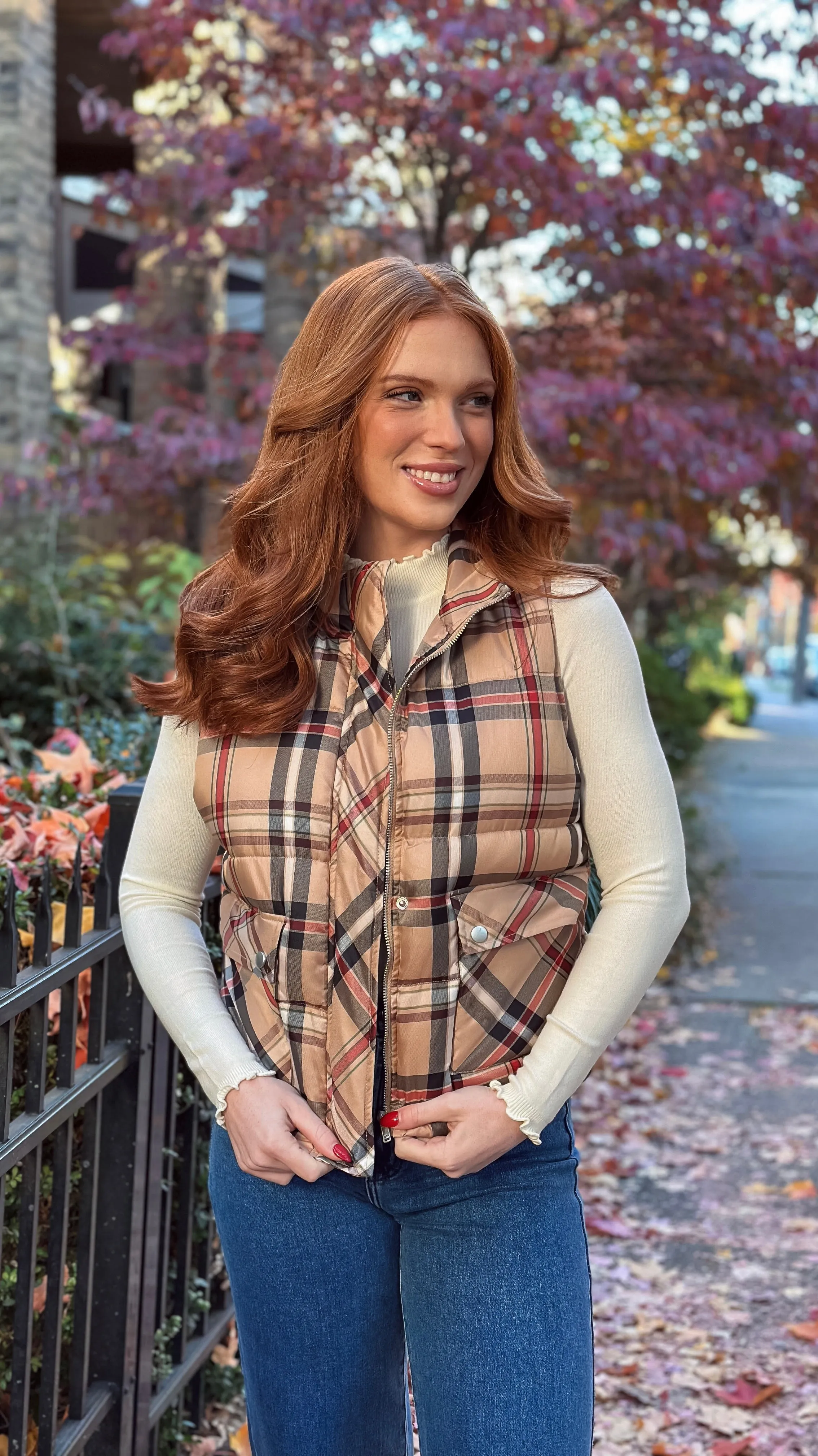 Thankful Taupe Plaid Vest
