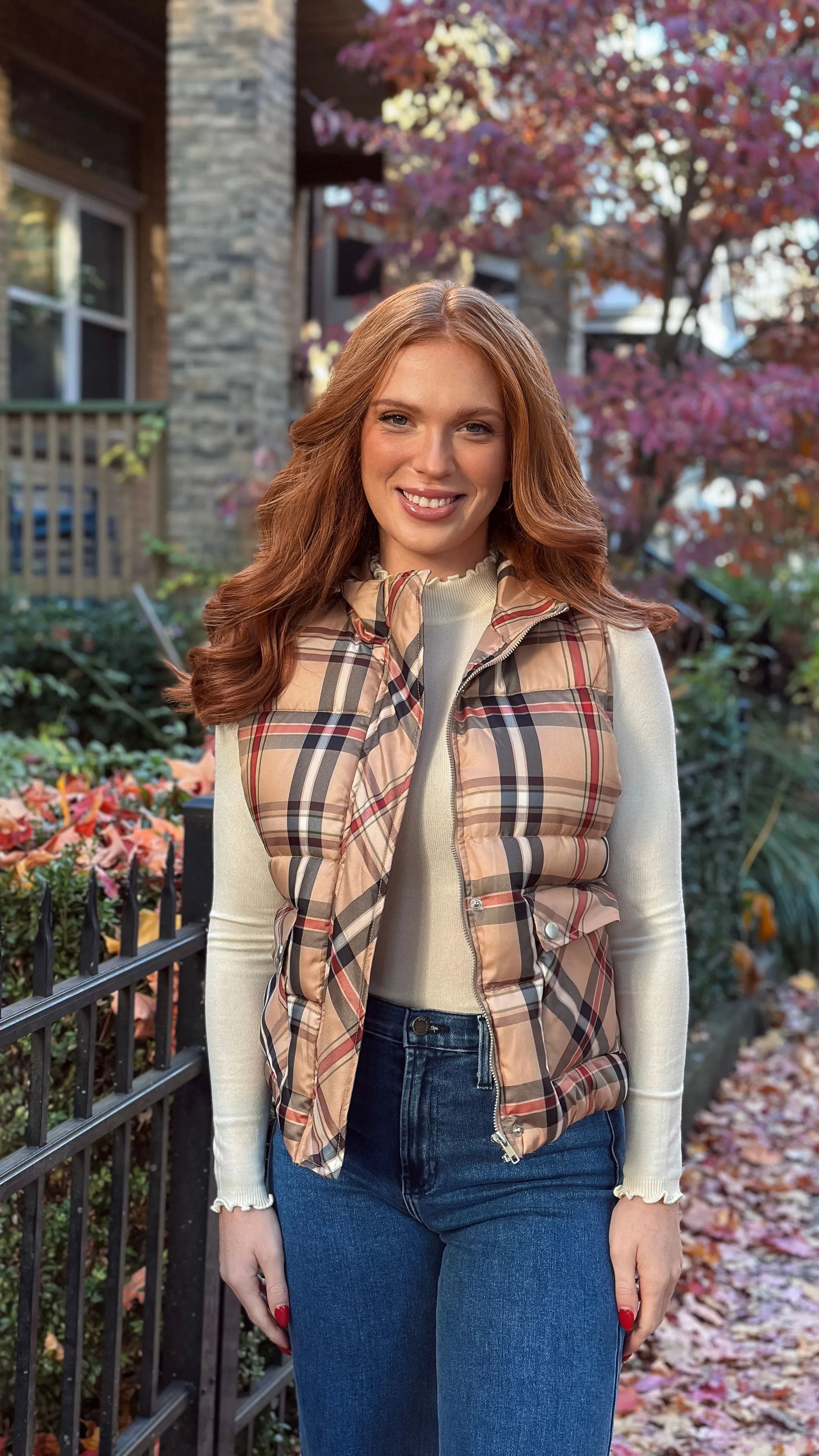 Thankful Taupe Plaid Vest