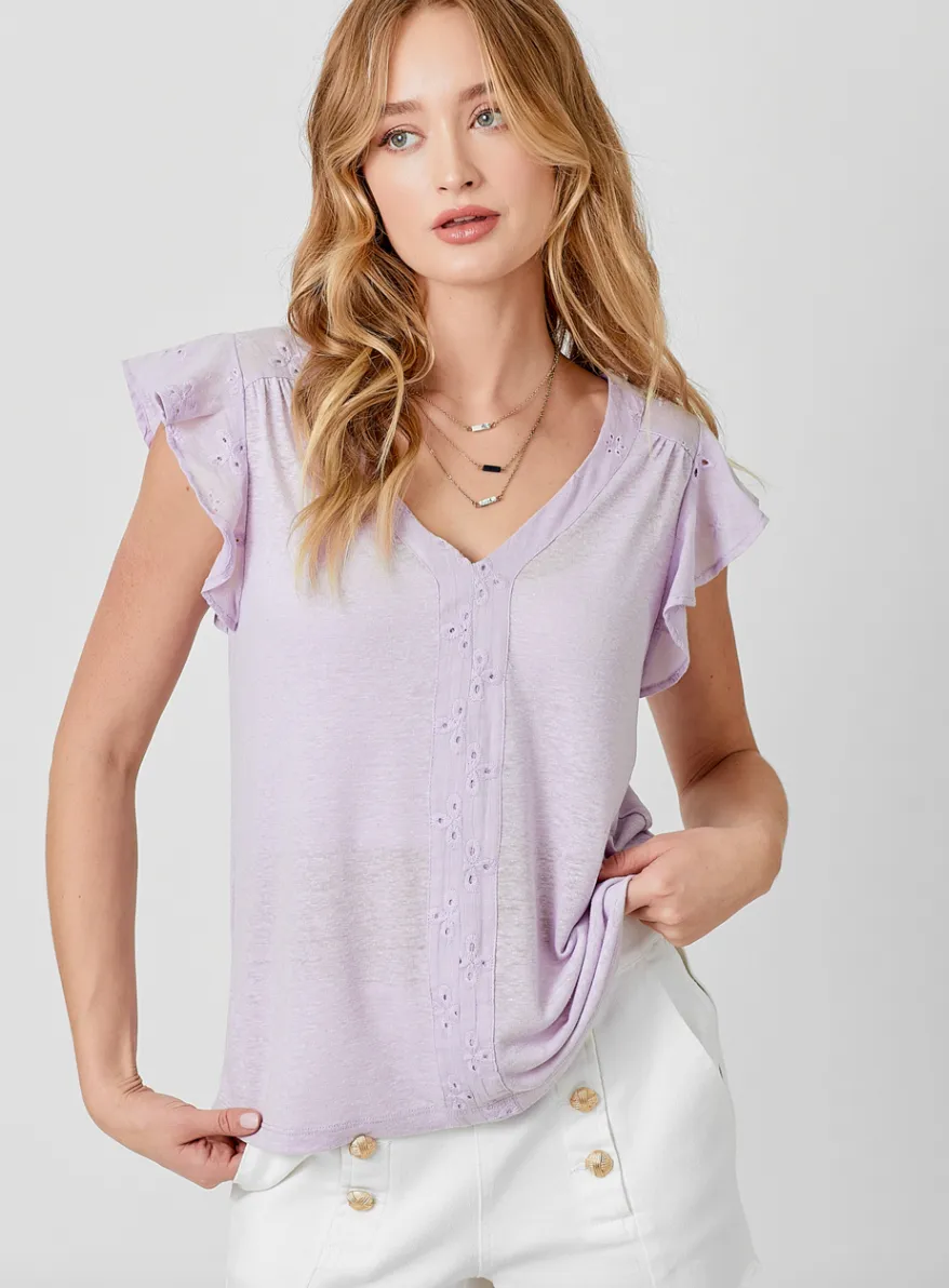 The Lily Eyelet Detail Flutter Sleeve Top