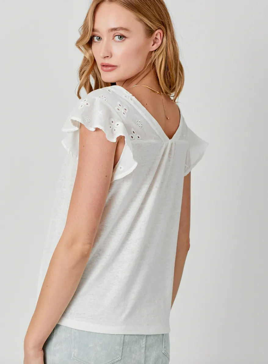 The Lily Eyelet Detail Flutter Sleeve Top