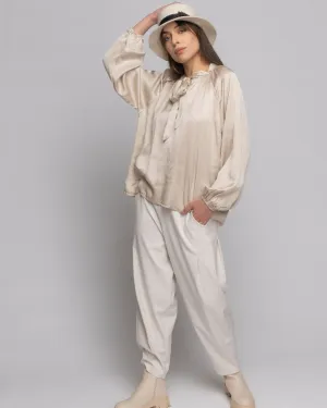 Tie-Neck Hi-Lo Blouse