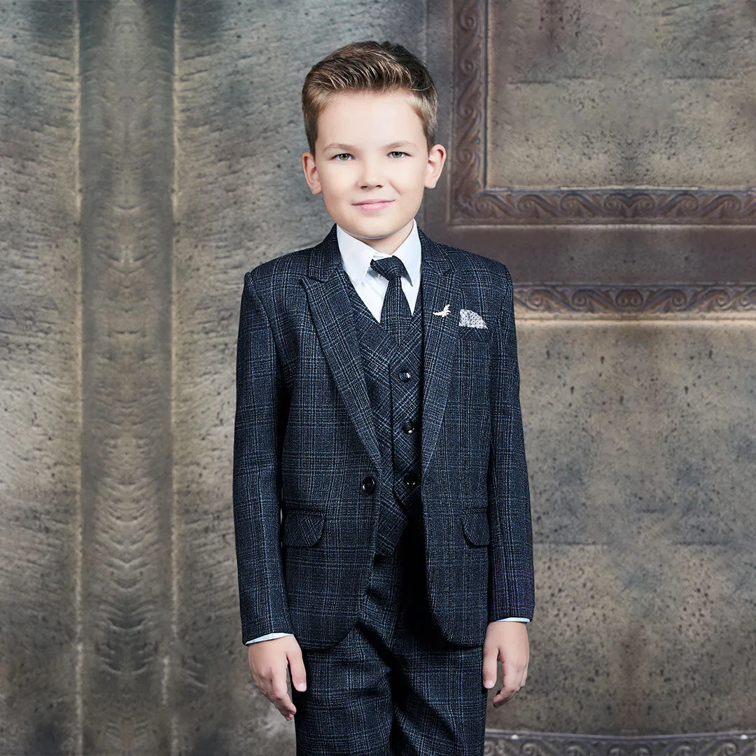 Timeless Checkered  Boys Caridi Black Check Suit