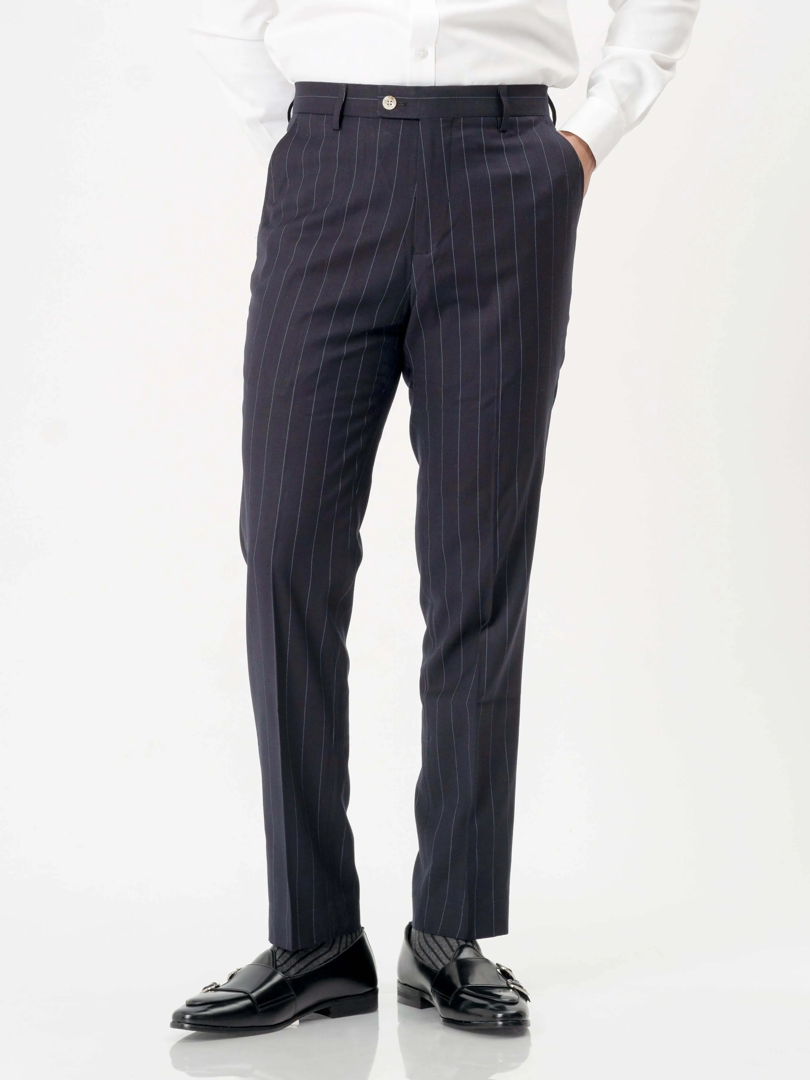 Trousers With Belt Loop - Deep Blue Stripes (Slim Straight)