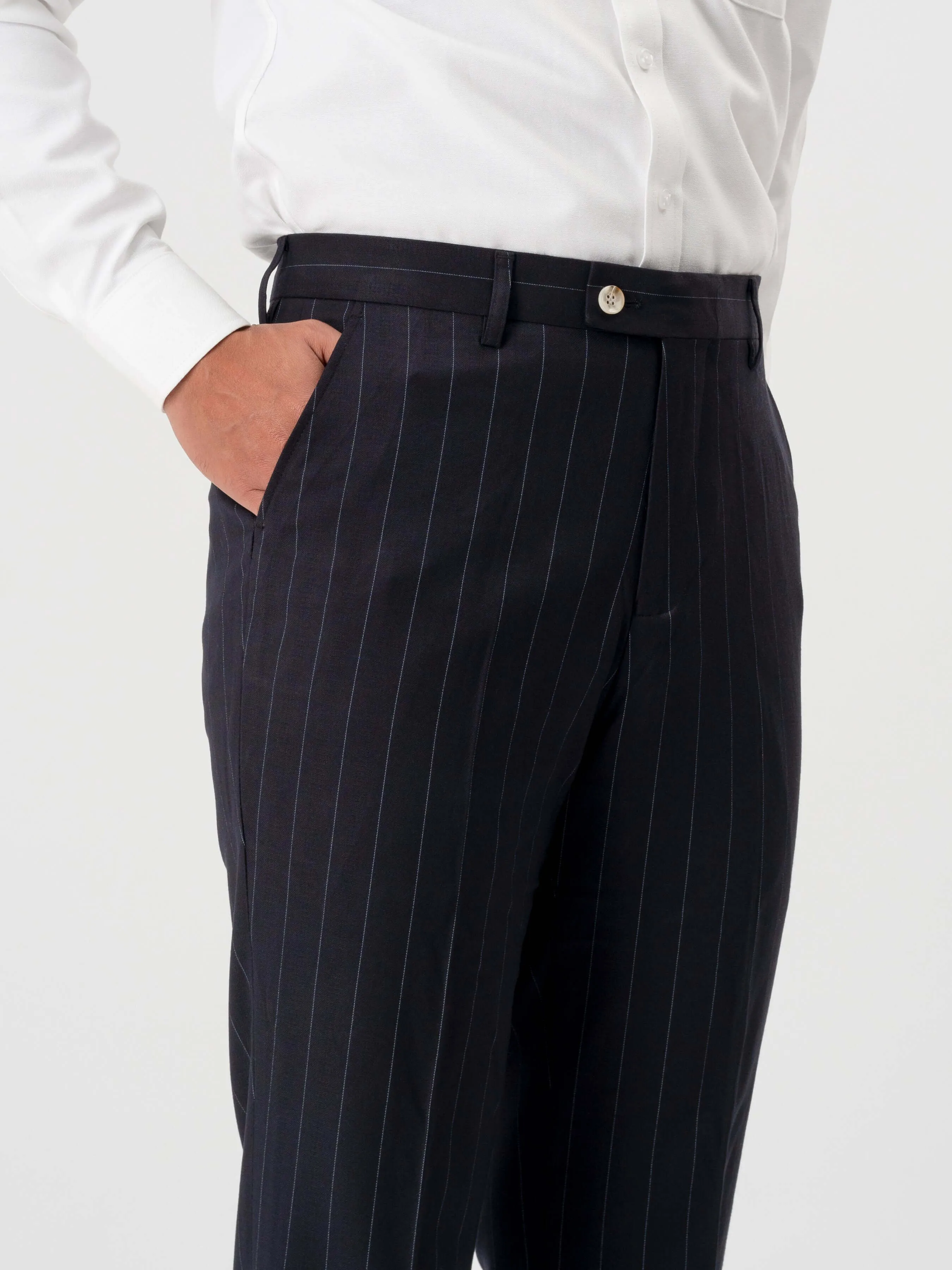 Trousers With Belt Loop - Deep Blue Stripes (Slim Straight)