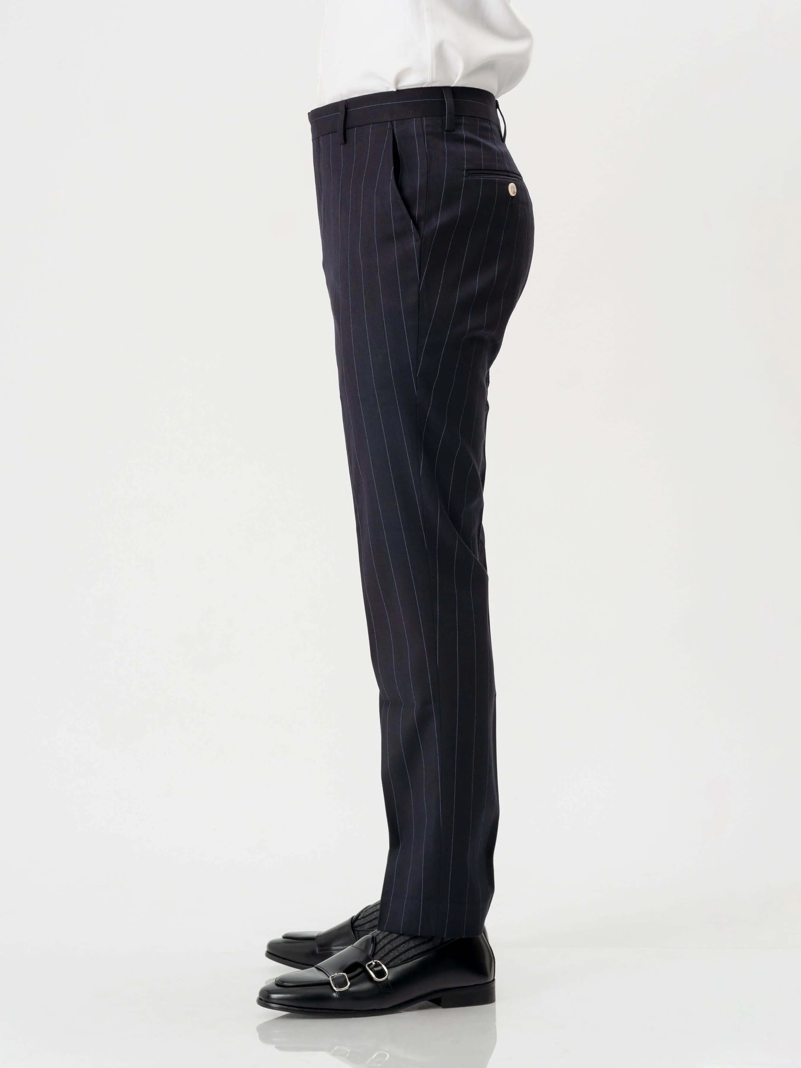 Trousers With Belt Loop - Deep Blue Stripes (Slim Straight)