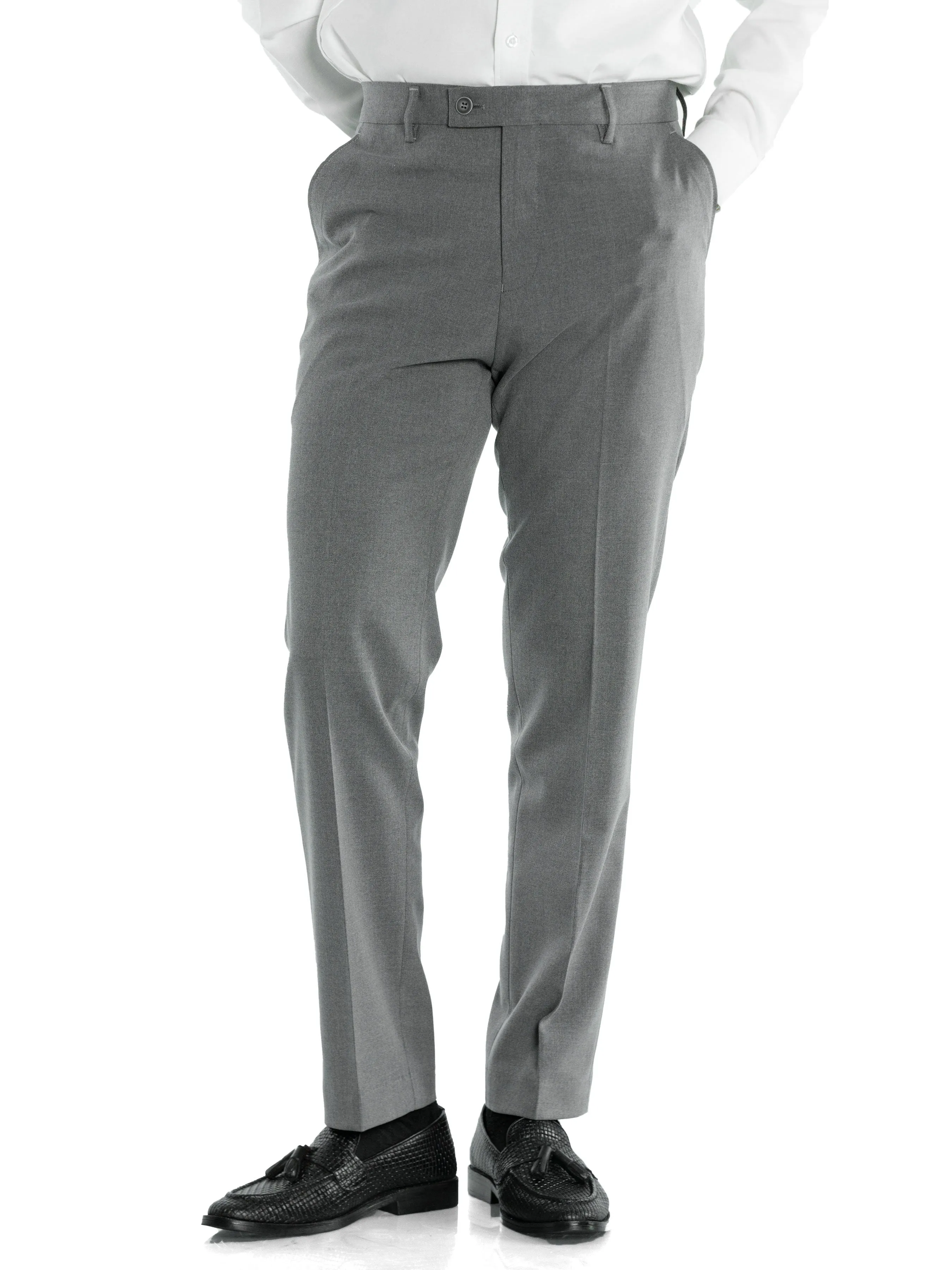 Trousers With Belt Loop - Grey Plain (Slim Straight)