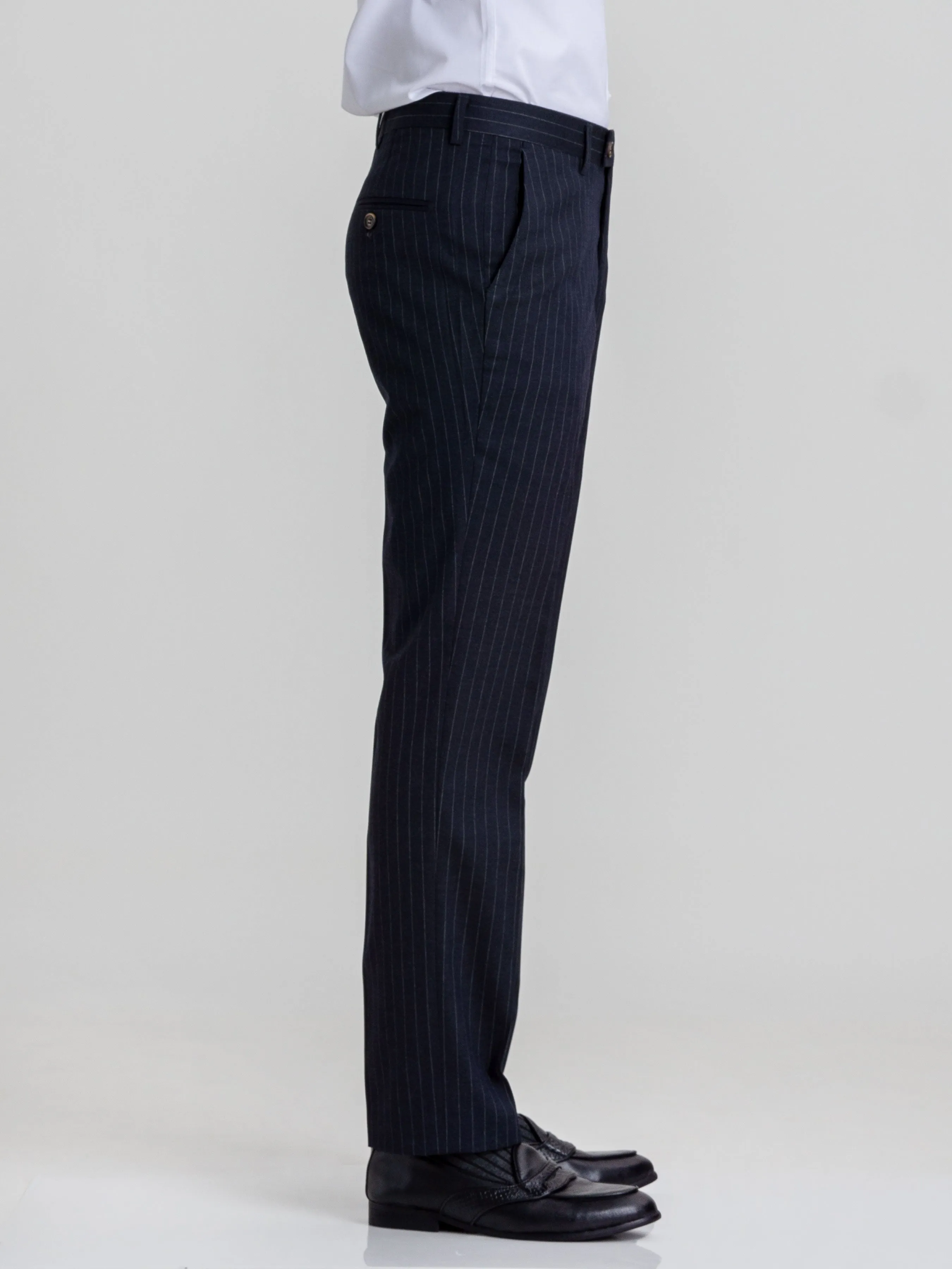 Trousers With Belt Loop - Navy Blue Pinstripes (Slim Straight)