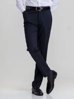 Trousers With Belt Loop - Navy Blue Pinstripes (Slim Straight)