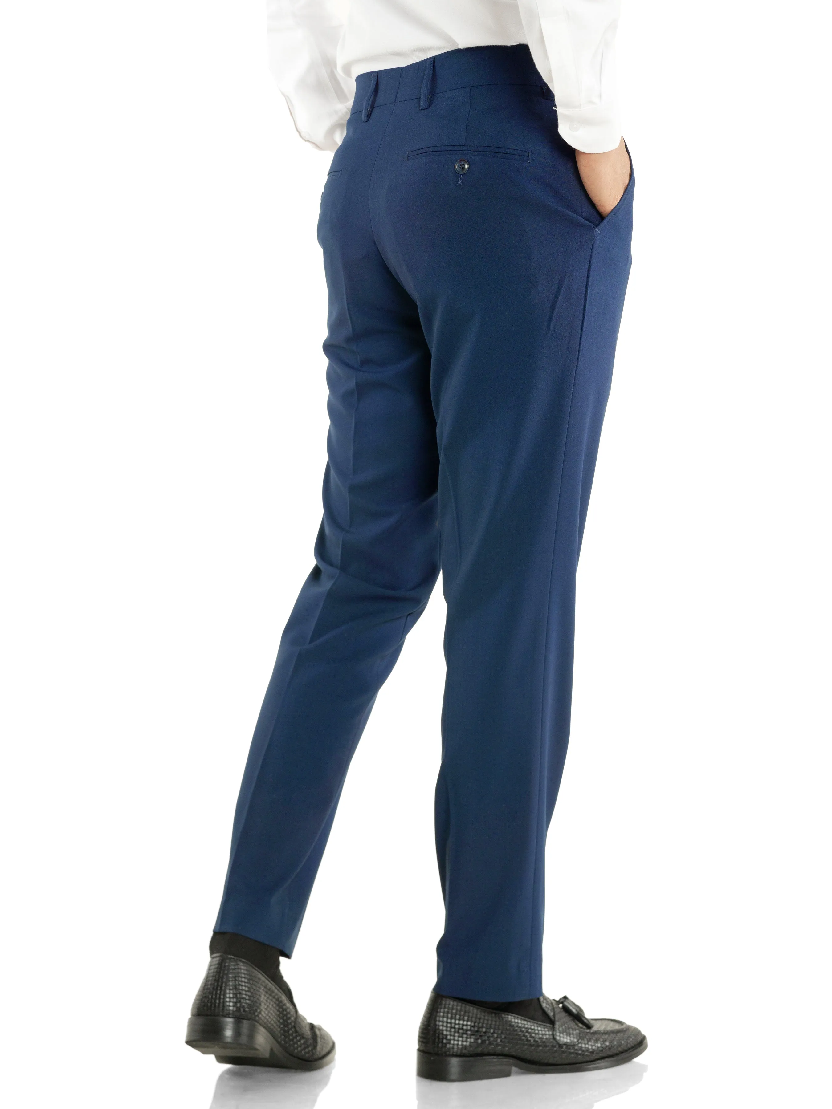 Trousers With Belt Loop - Royal Blue Plain (Slim Straight)