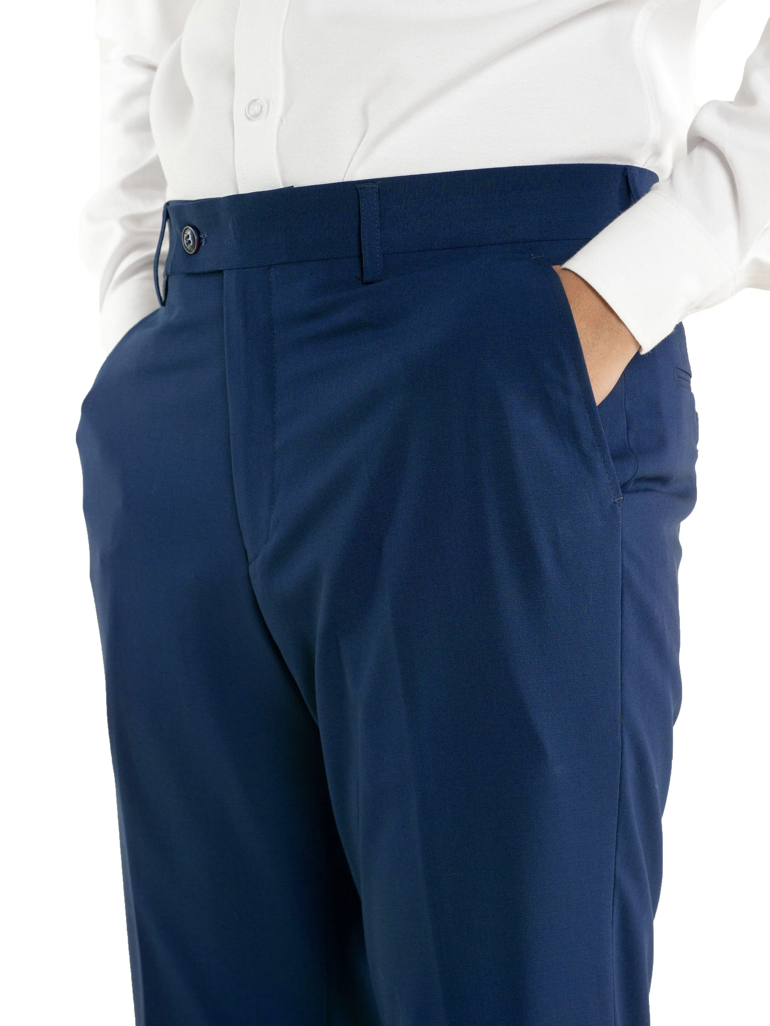 Trousers With Belt Loop - Royal Blue Plain (Slim Straight)