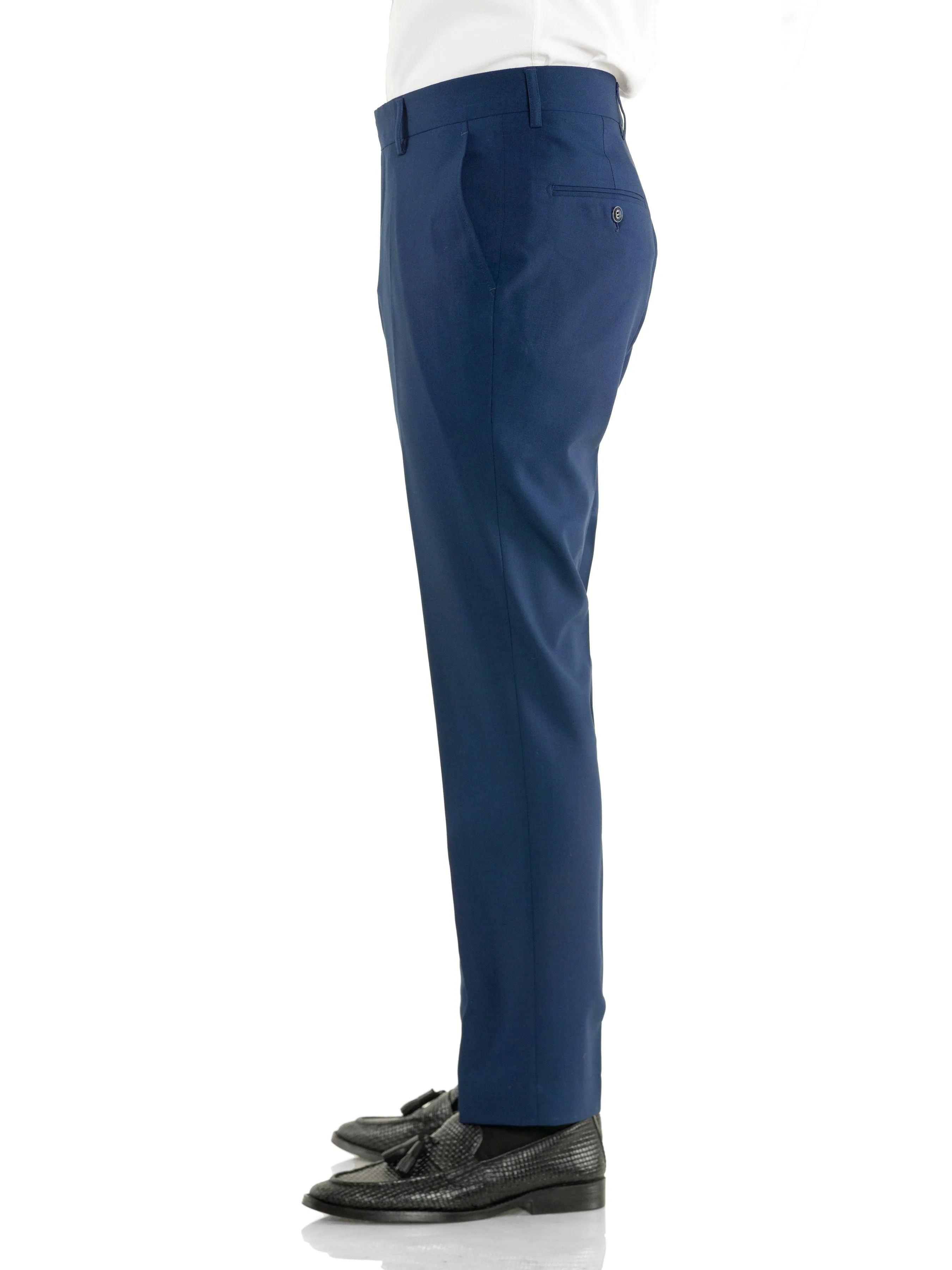 Trousers With Belt Loop - Royal Blue Plain (Slim Straight)