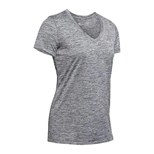 Under Armour Women's Tech V-Neck Twist Short Sleeve T-Shirt, Pitch Gray (012)/Metallic Silver, Large