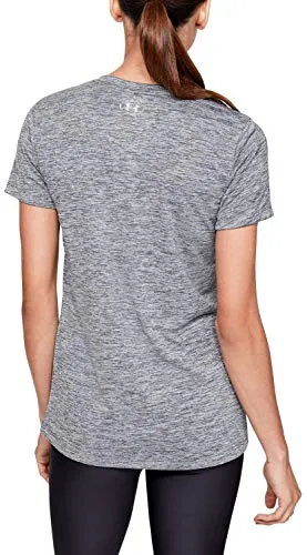 Under Armour Women's Tech V-Neck Twist Short Sleeve T-Shirt, Pitch Gray (012)/Metallic Silver, Large