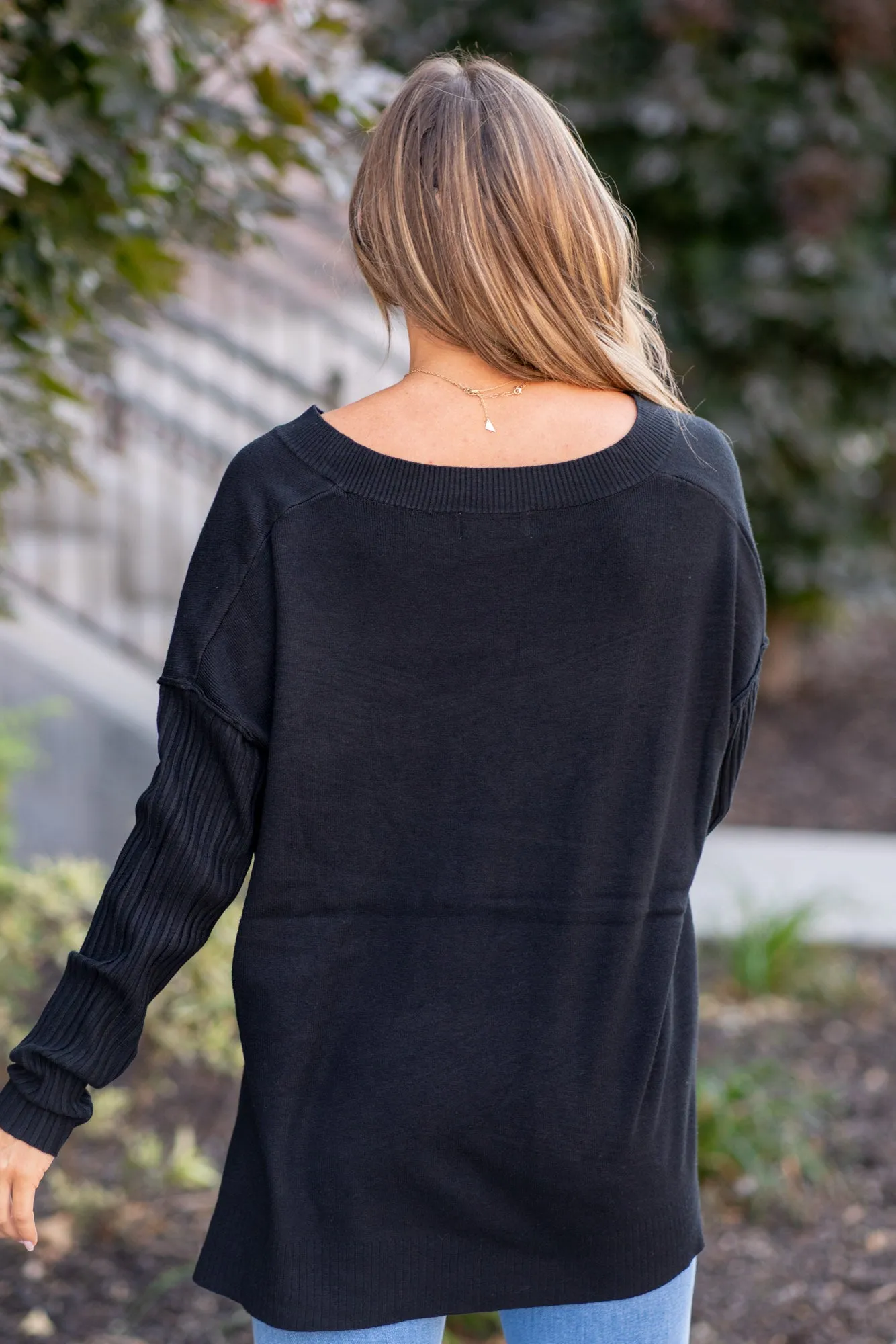 V-Neck Side Slit High-Low Sweater