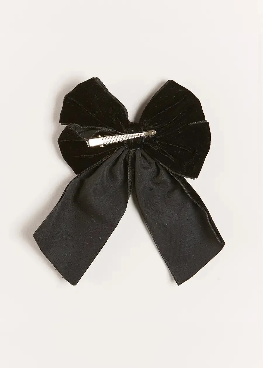 Velvet Long Bow Clip in Black