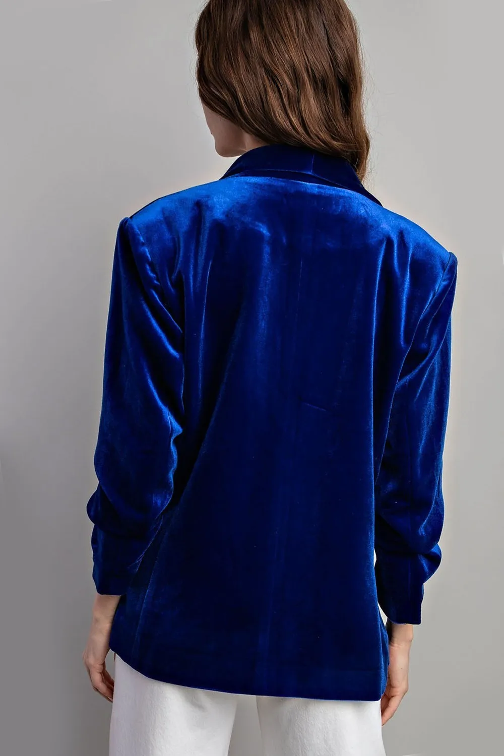 Velvet Ruched Sleeve Blazer
