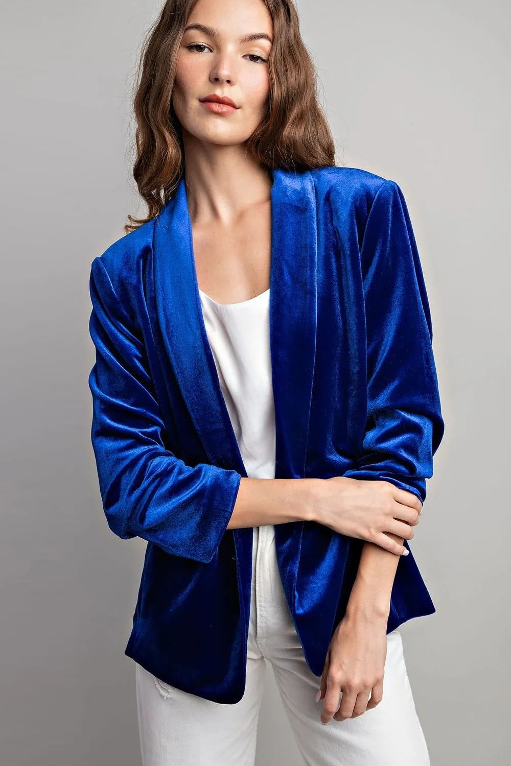 Velvet Ruched Sleeve Blazer