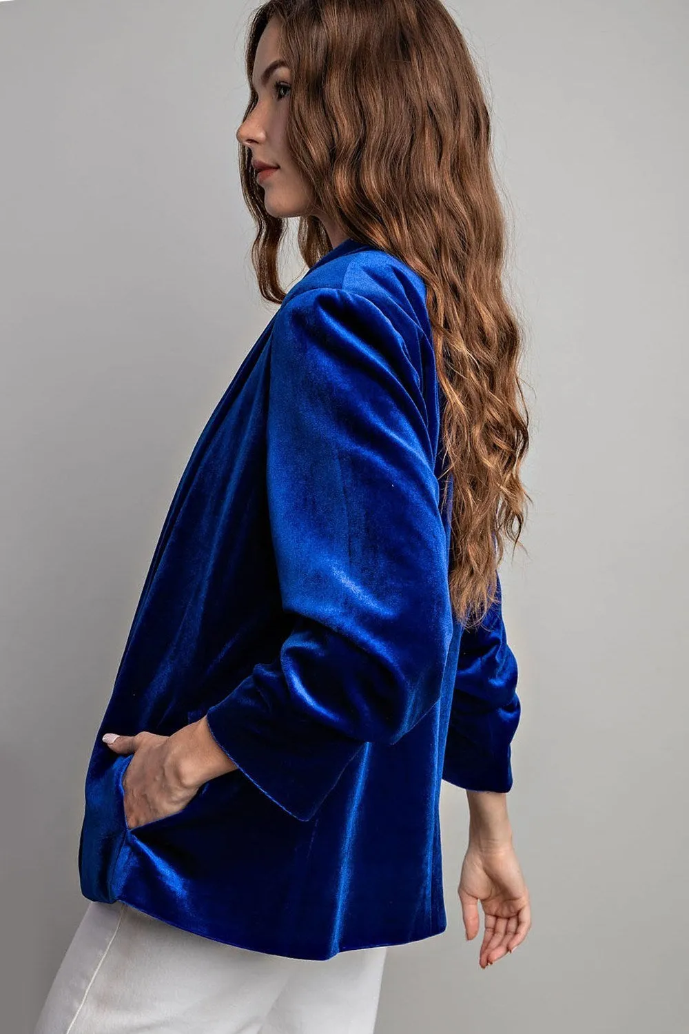 Velvet Ruched Sleeve Blazer