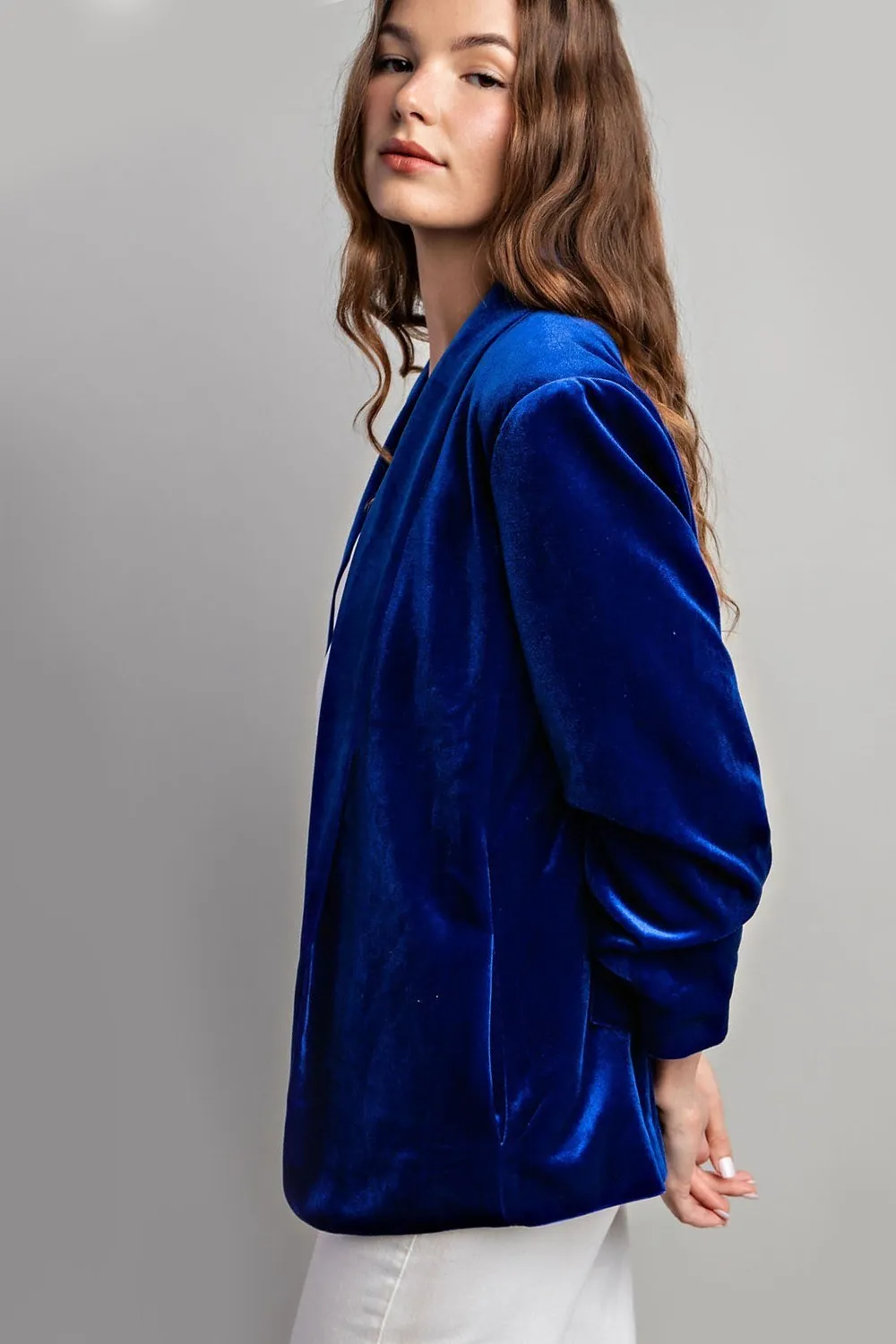 Velvet Ruched Sleeve Blazer