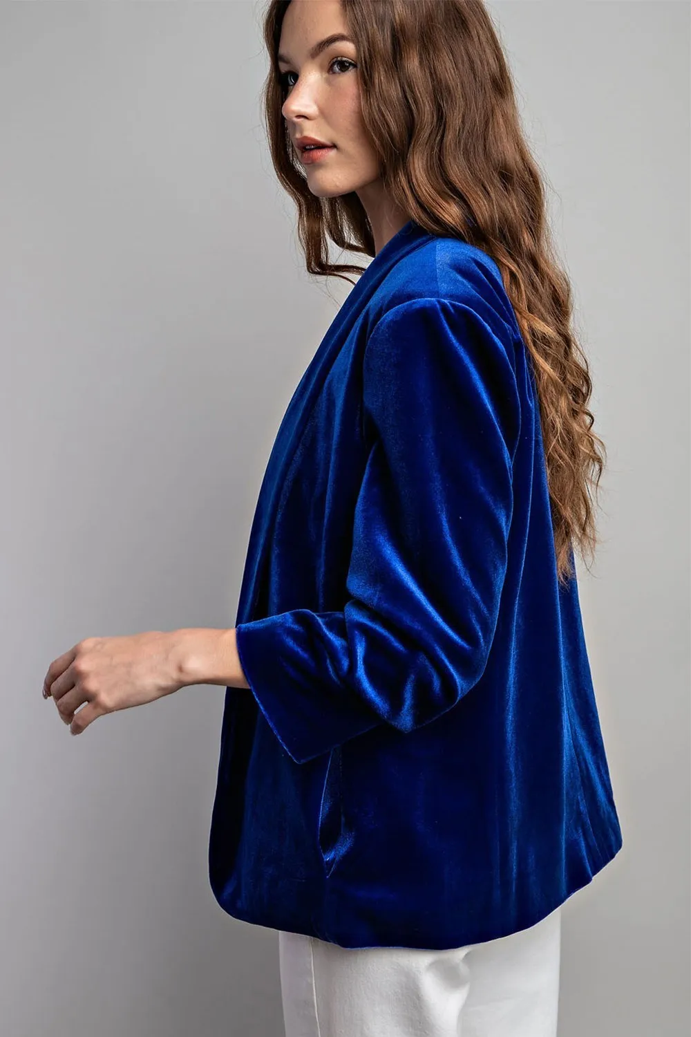Velvet Ruched Sleeve Blazer