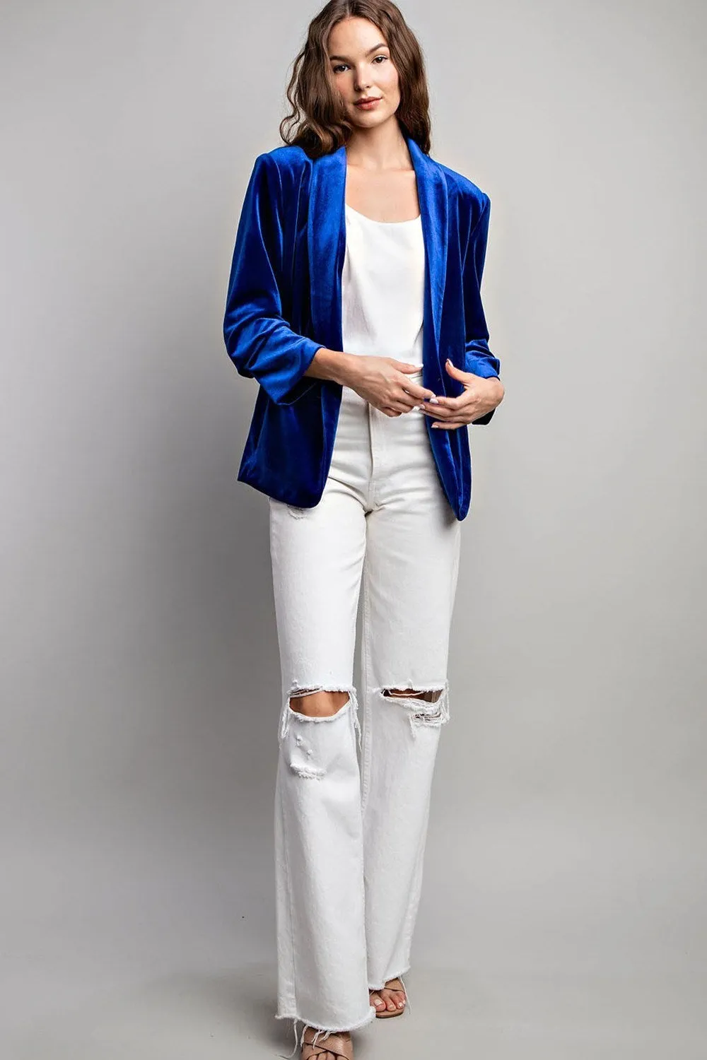 Velvet Ruched Sleeve Blazer