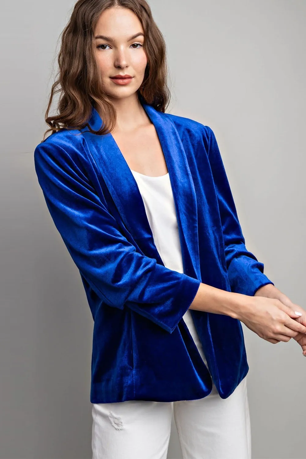 Velvet Ruched Sleeve Blazer