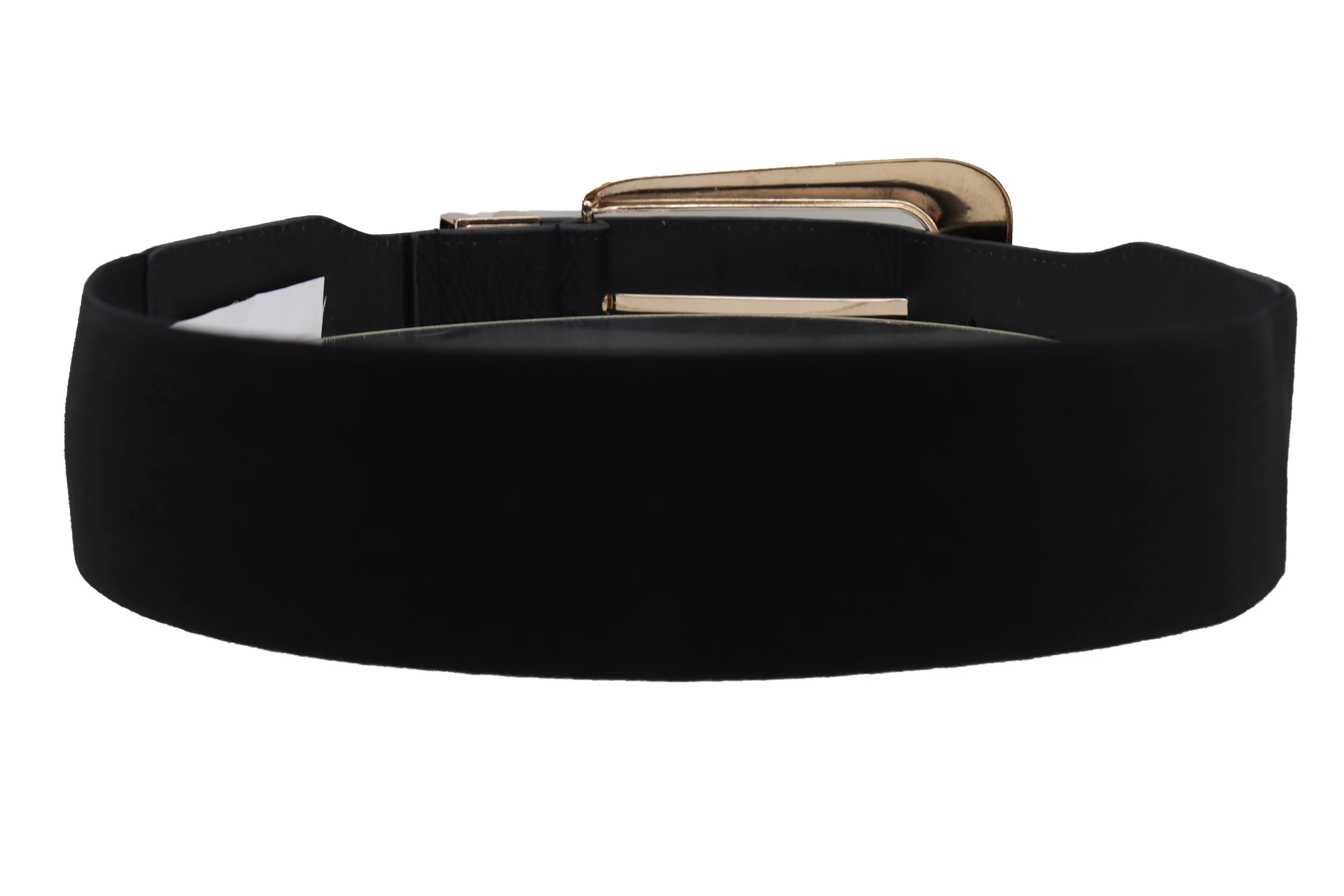 Waist Hip Gold Metal Long Buckle Black Elastic Fashion Belt Fit Size XS S