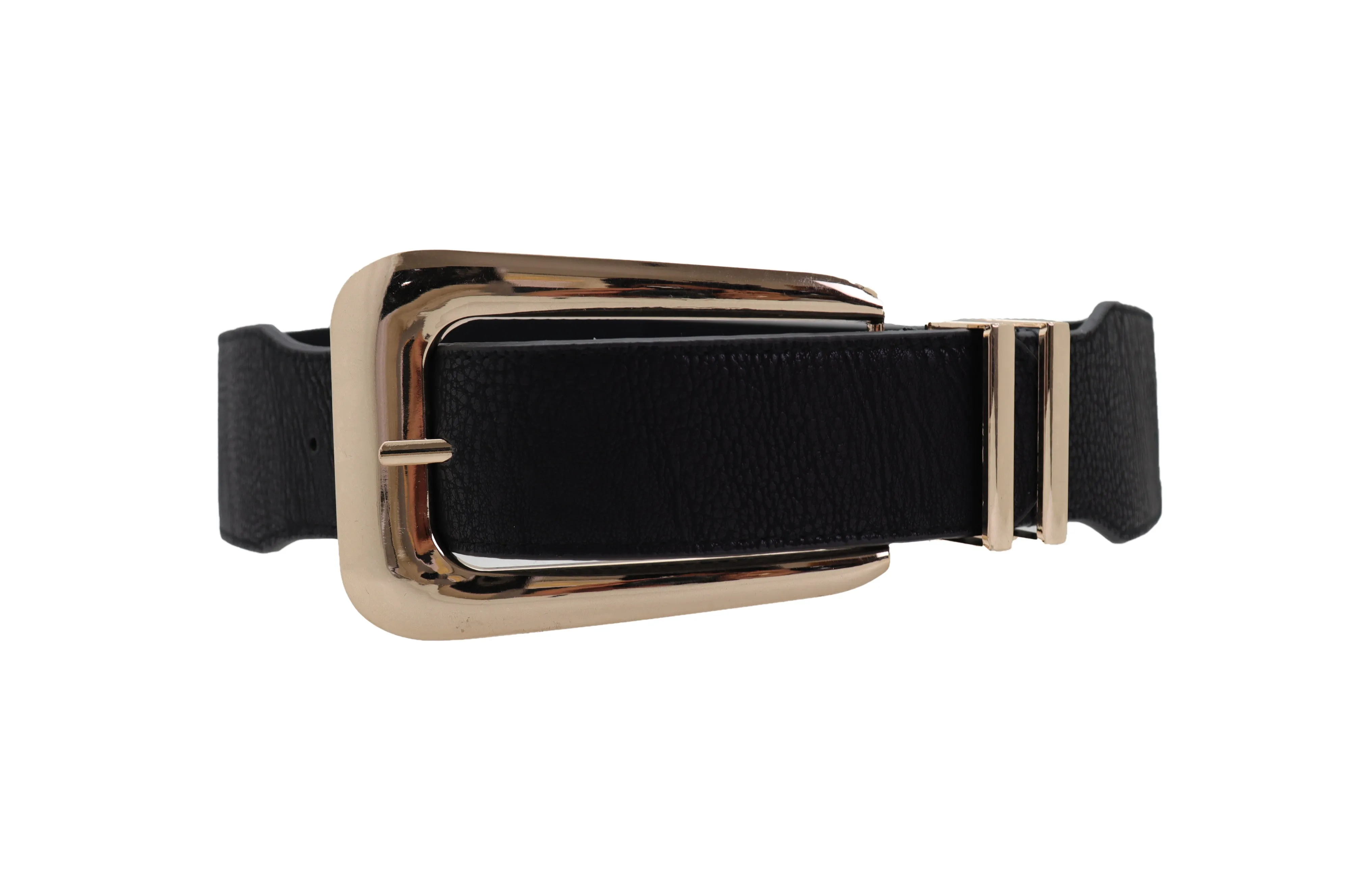 Waist Hip Gold Metal Long Buckle Black Elastic Fashion Belt Fit Size XS S