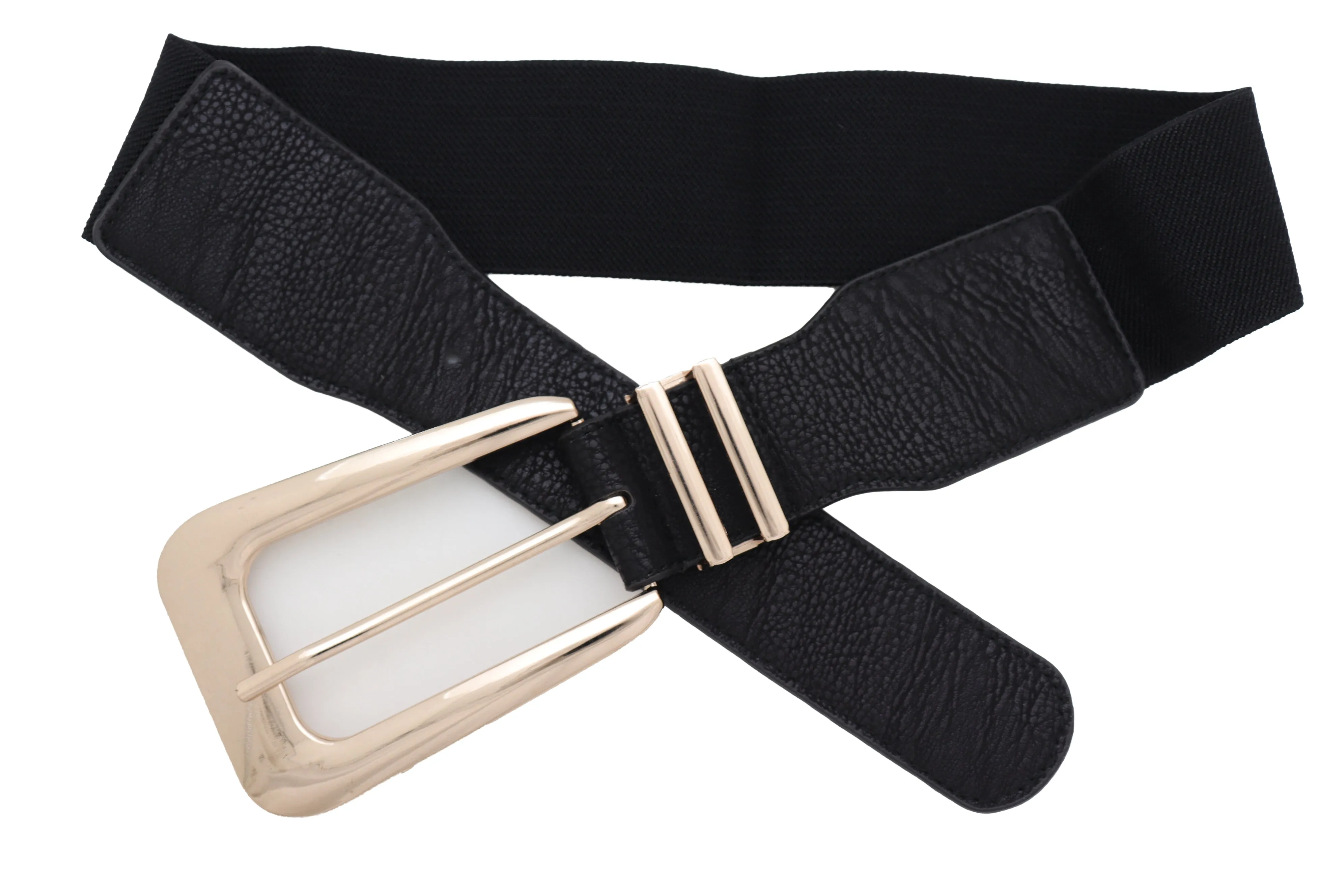 Waist Hip Gold Metal Long Buckle Black Elastic Fashion Belt Fit Size XS S