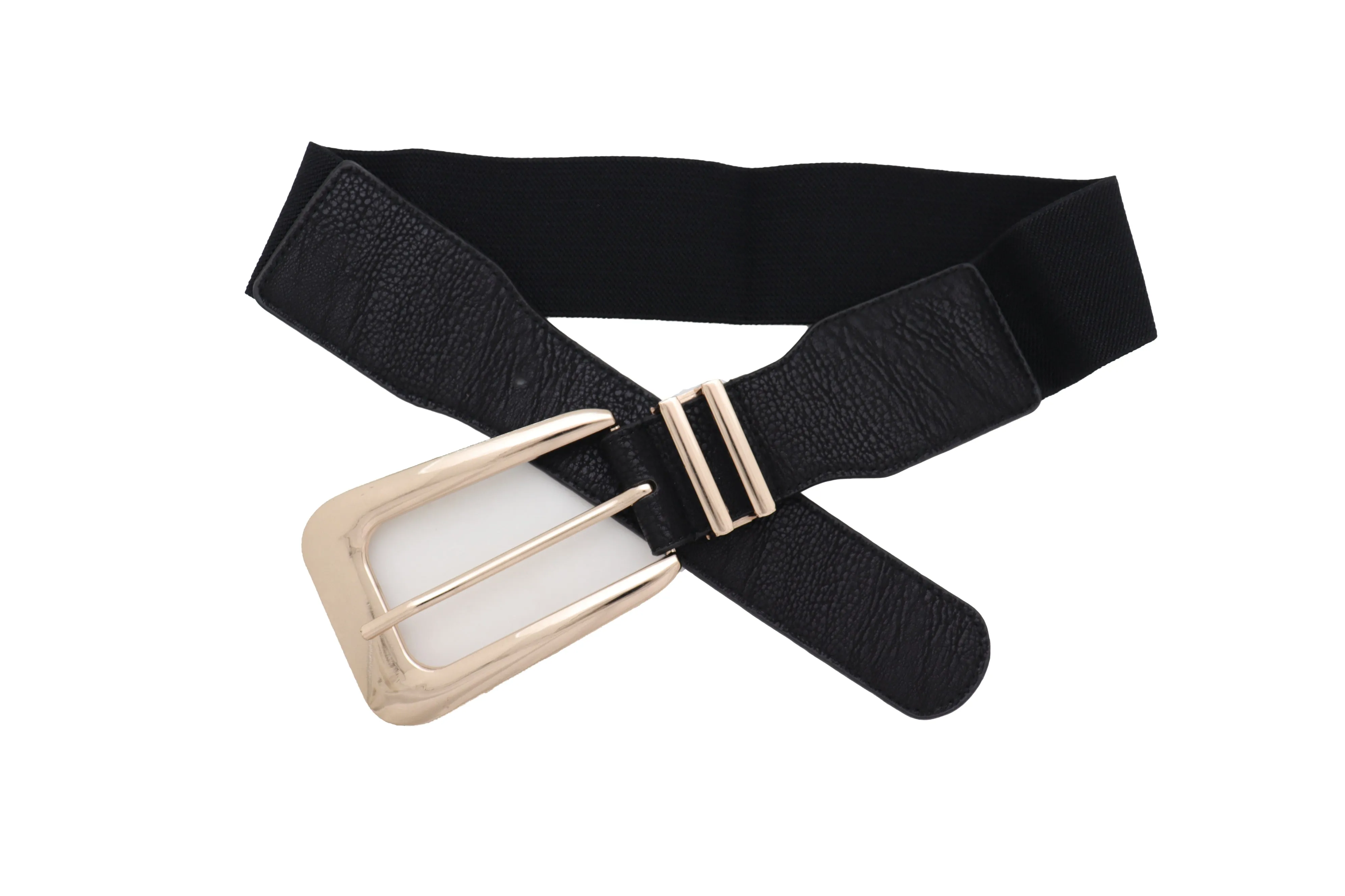 Waist Hip Gold Metal Long Buckle Black Elastic Fashion Belt Fit Size XS S