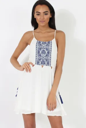 White Embroidered Tassel Dress - Anastasia