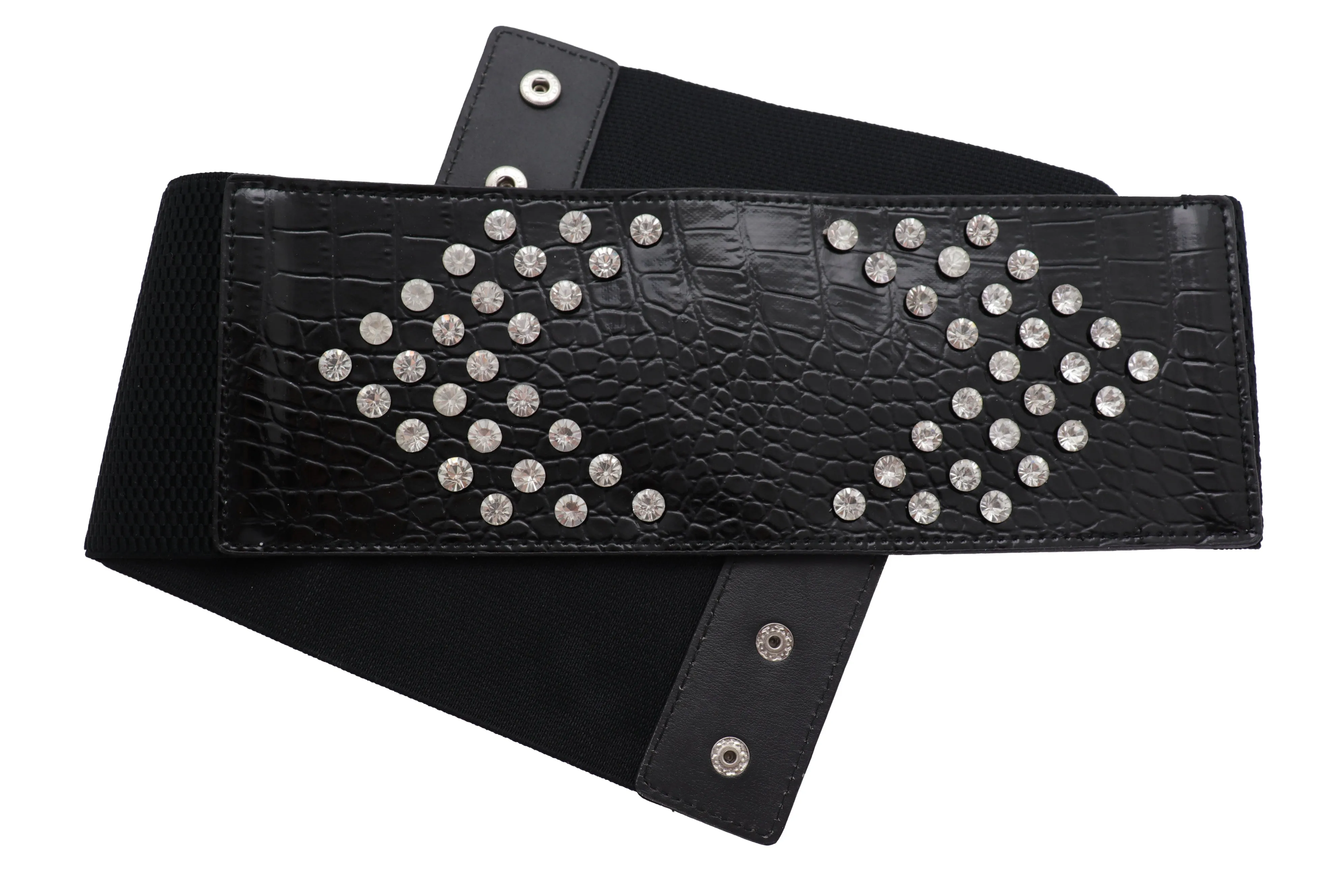 Wide Faux Leather Black Elastic Belt Side Arrows S M