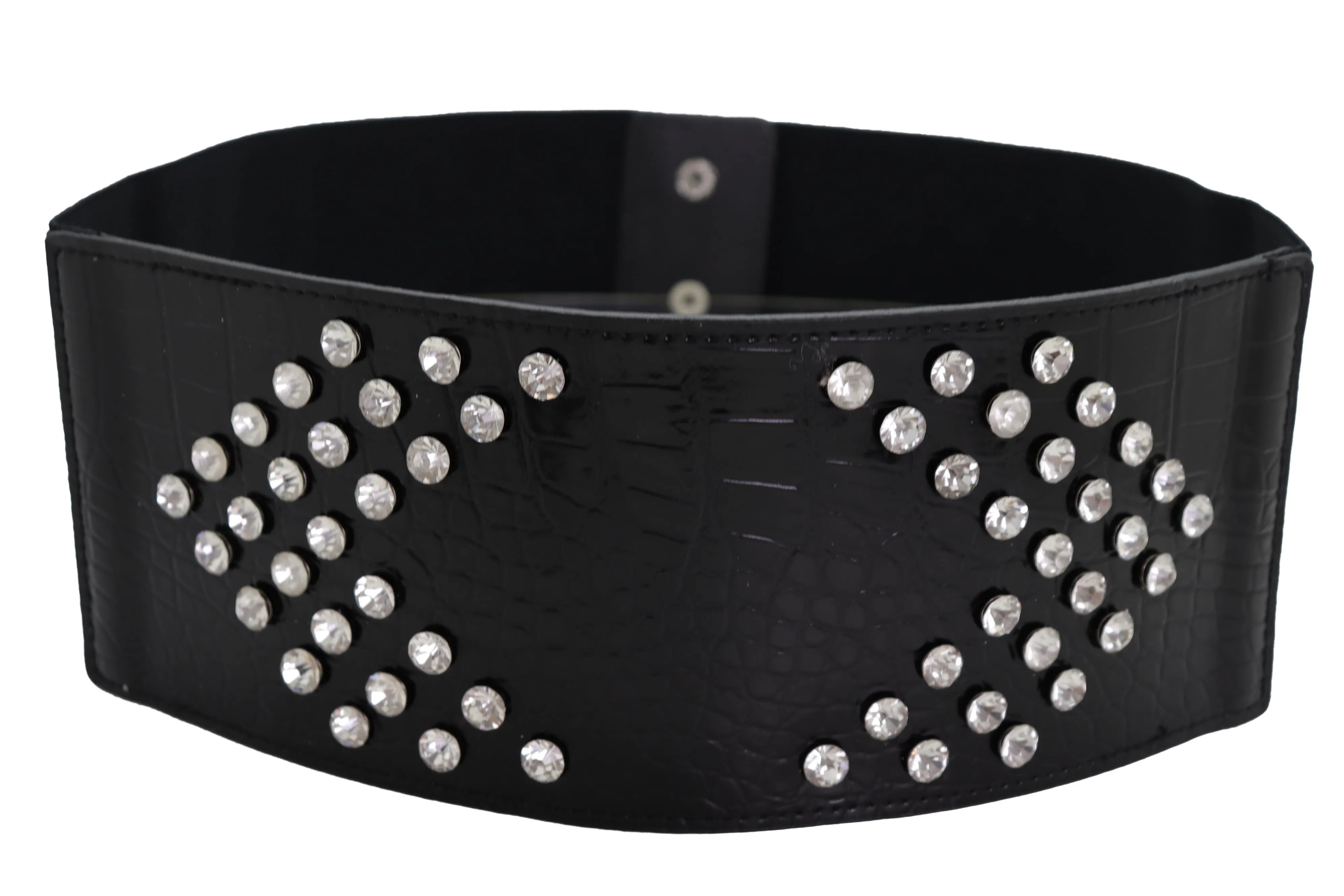 Wide Faux Leather Black Elastic Belt Side Arrows S M
