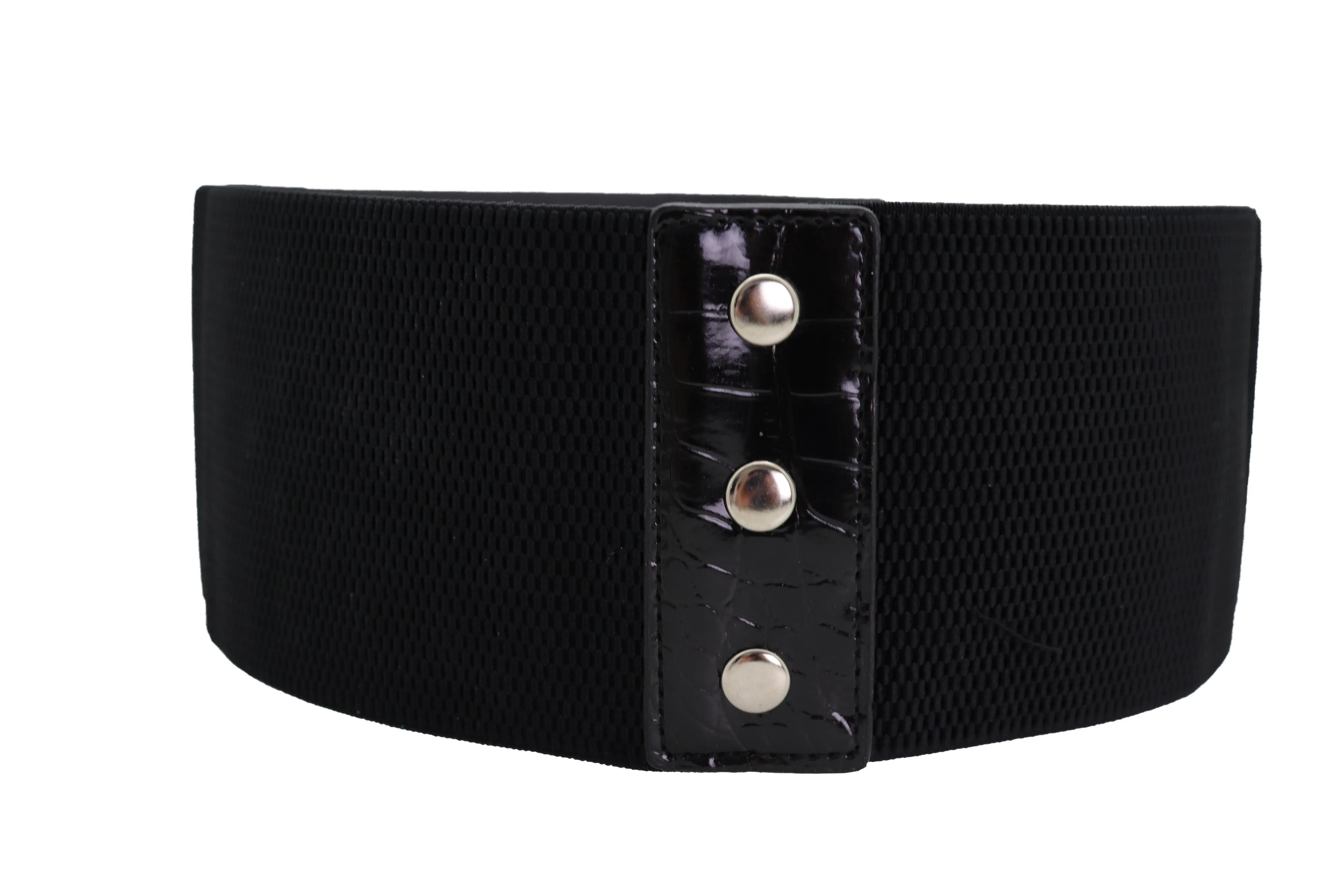 Wide Faux Leather Black Elastic Belt Side Arrows S M