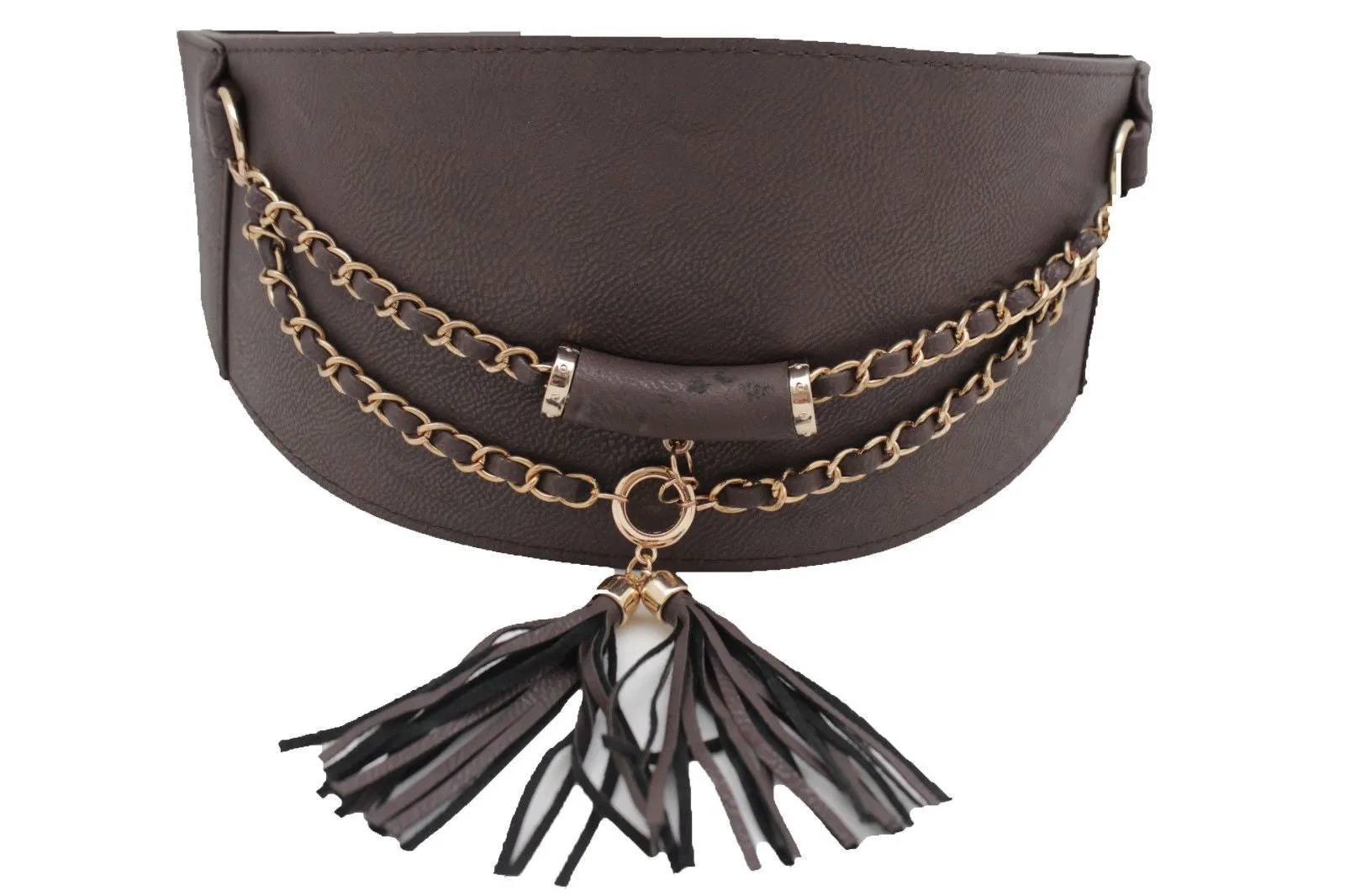 Wide Faux Leather Rope & Tassel Accented Corset Belt