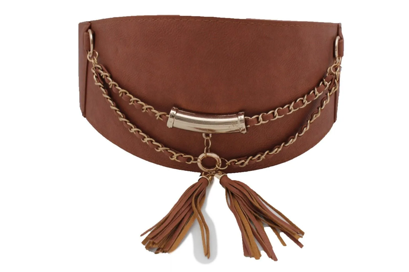 Wide Faux Leather Rope & Tassel Accented Corset Belt