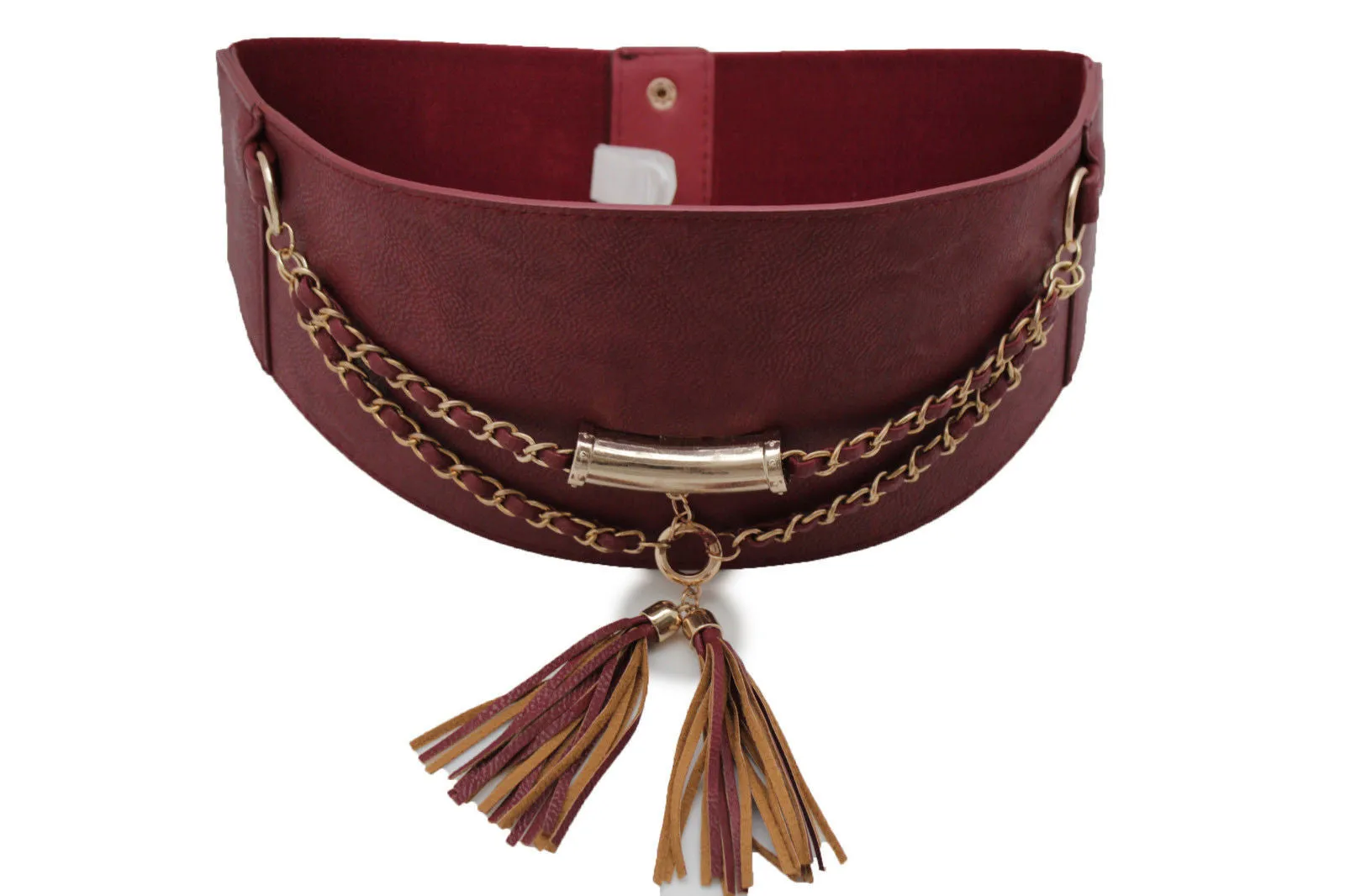 Wide Faux Leather Rope & Tassel Accented Corset Belt