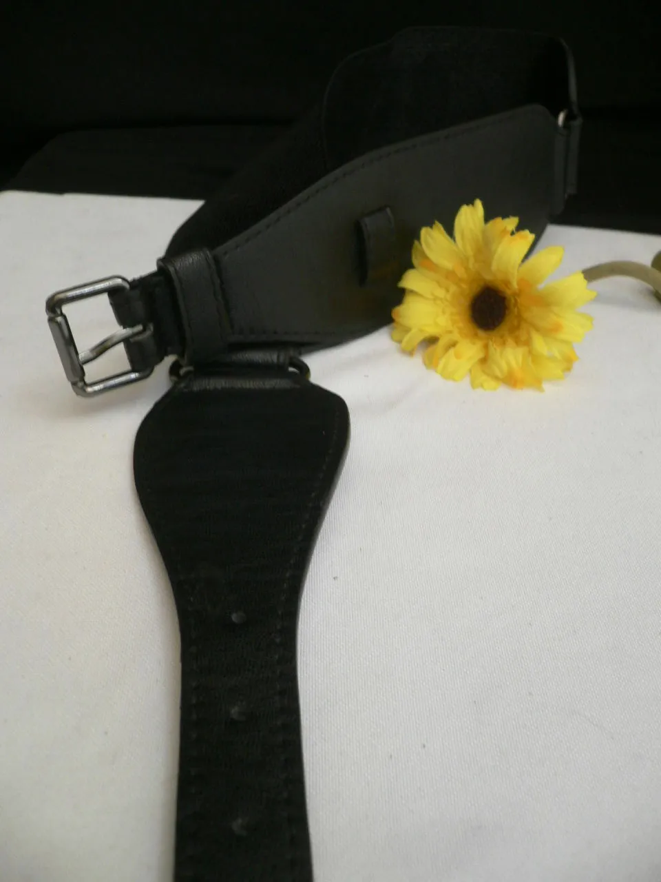 Women Black Faux Leather Belt Fashion Hip High Waist Elastic Long Buckle S - M