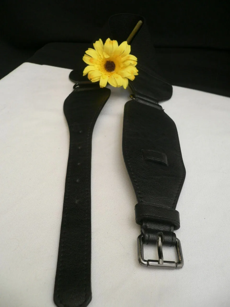 Women Black Faux Leather Belt Fashion Hip High Waist Elastic Long Buckle S - M