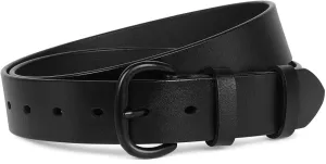 Women Black Leather Belt for Jeans Pants Dresses with Black Buckle