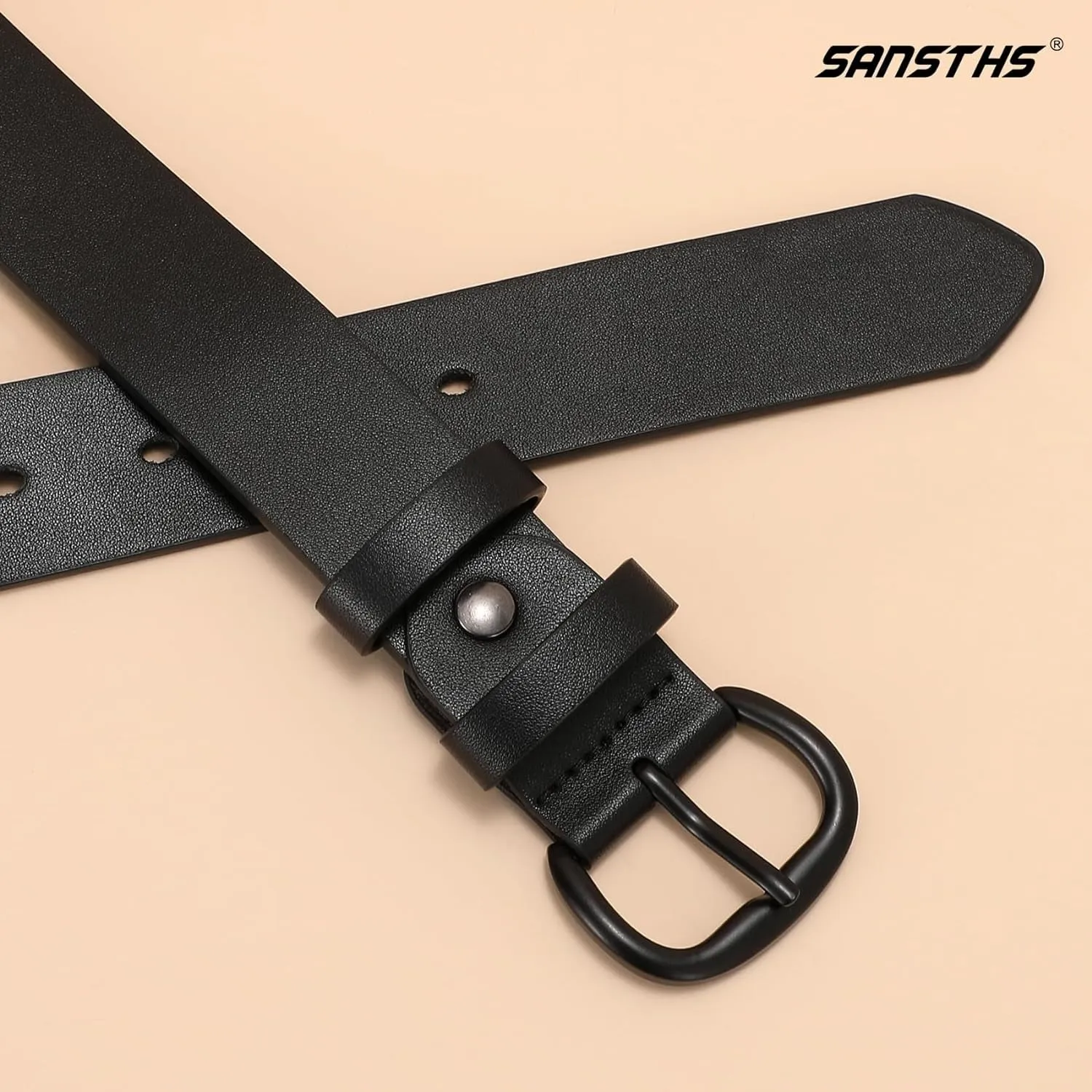 Women Black Leather Belt for Jeans Pants Dresses with Black Buckle