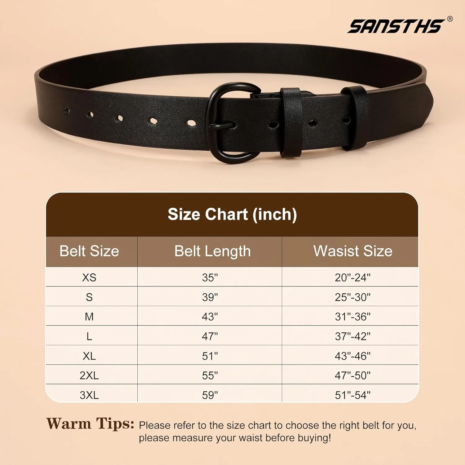 Women Black Leather Belt for Jeans Pants Dresses with Black Buckle