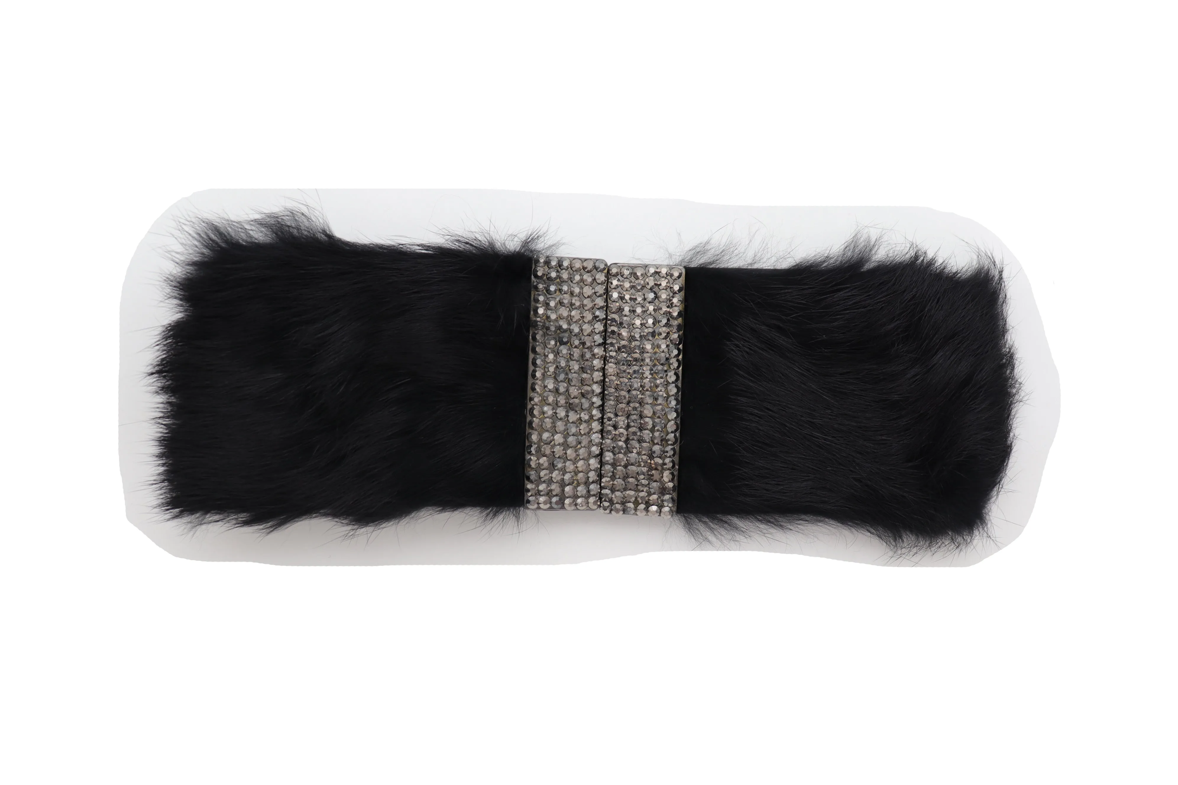 Women Black Wide Elastic Hip Waist Fashion Belt Faux Fur Fancy Style Size M L